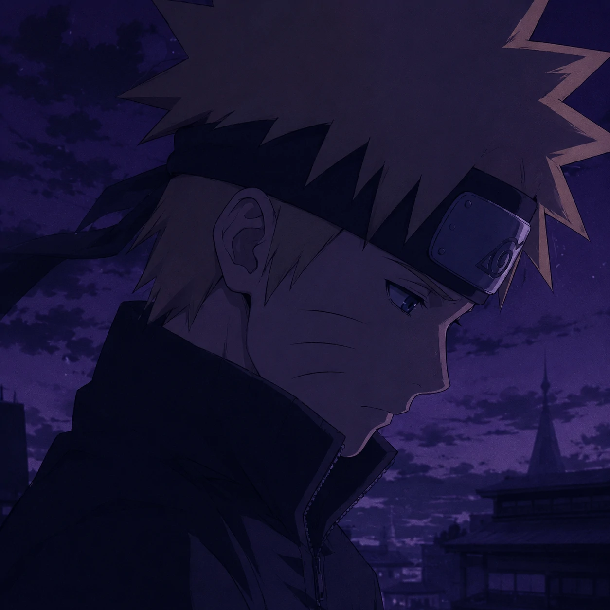 Muted indigo aesthetic Naruto PFP with cropped side profile and soft shadows