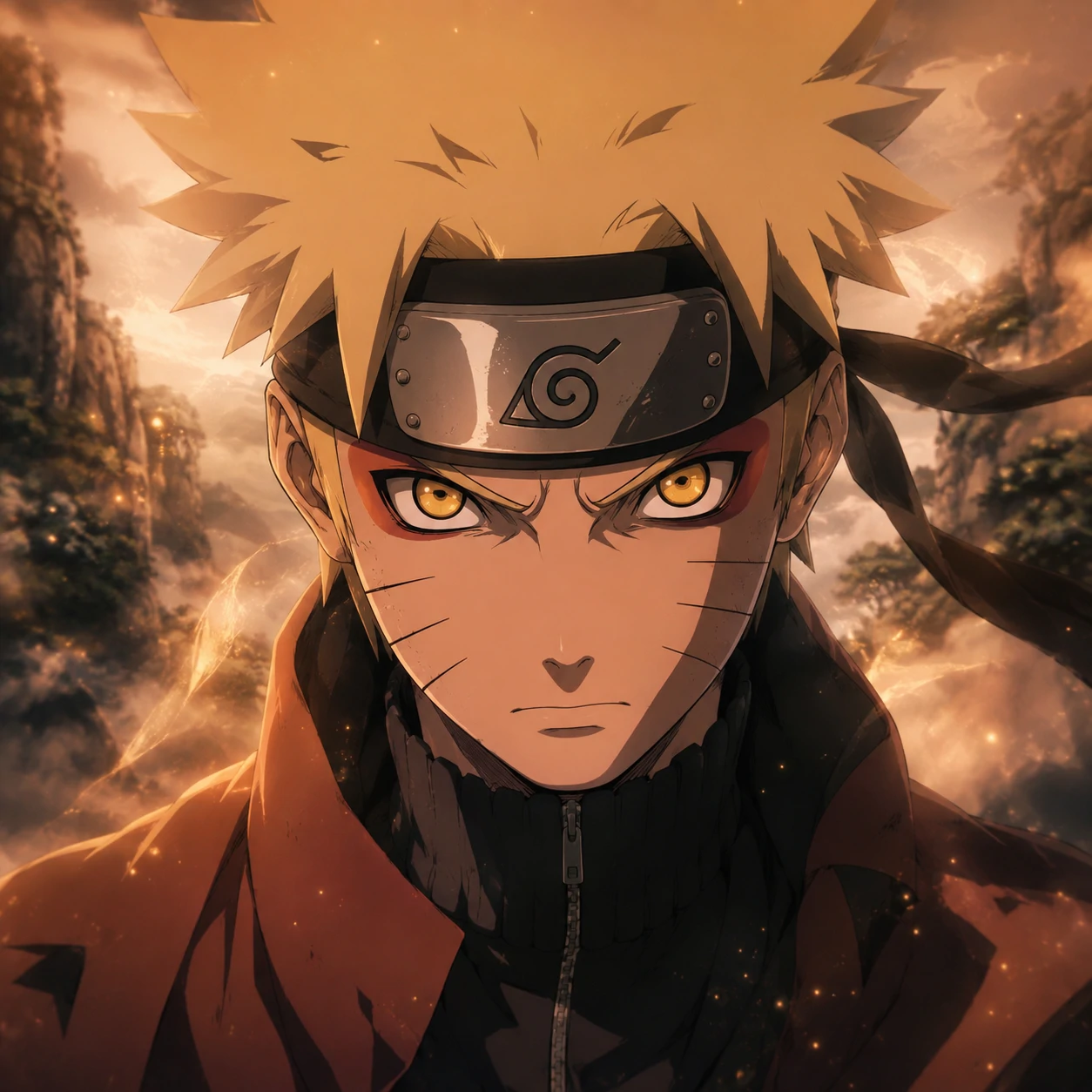 Aesthetic sage mode Naruto PFP with amber toad-sage eyes and soft glow