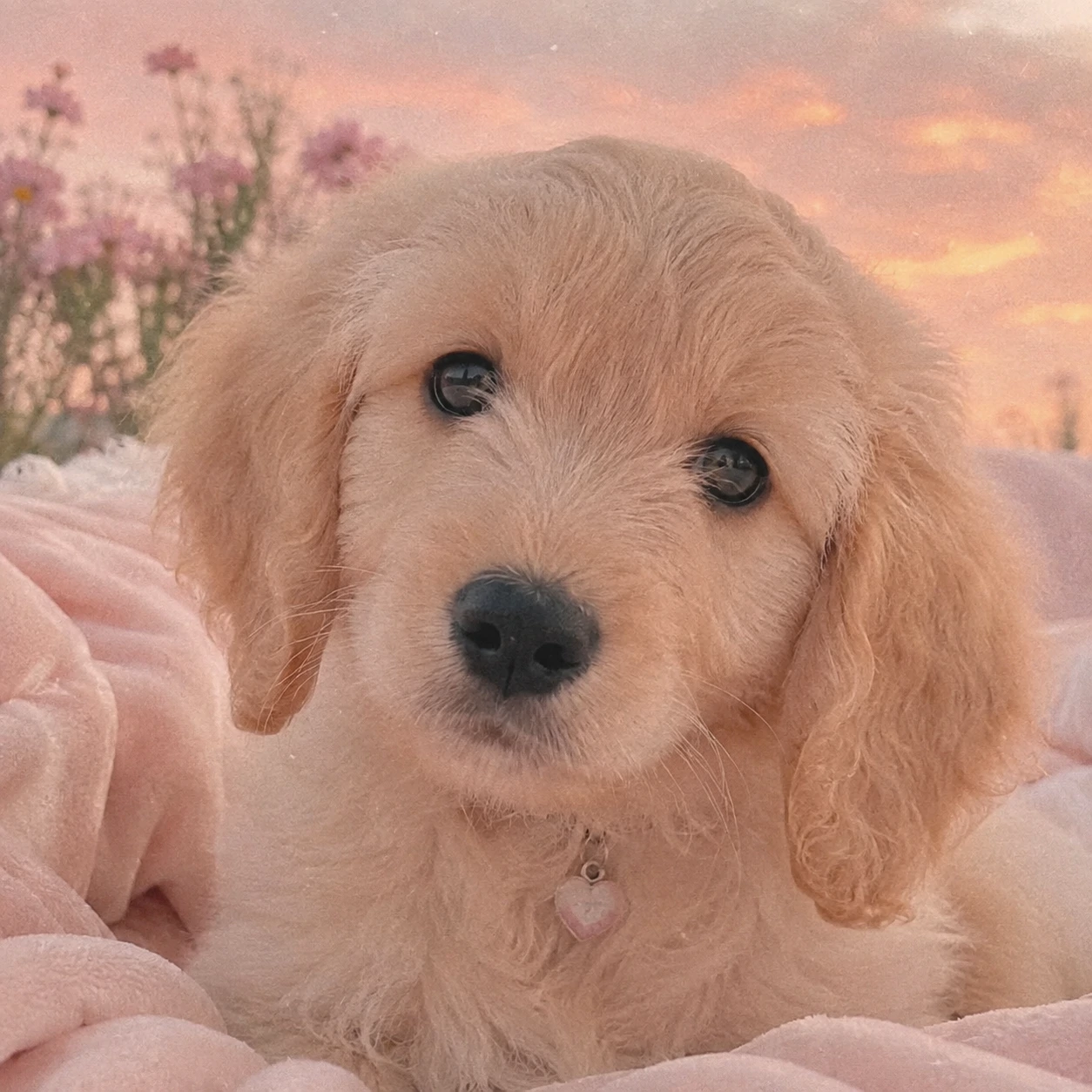 Aesthetic dog photo with pastel tones and soft film grain