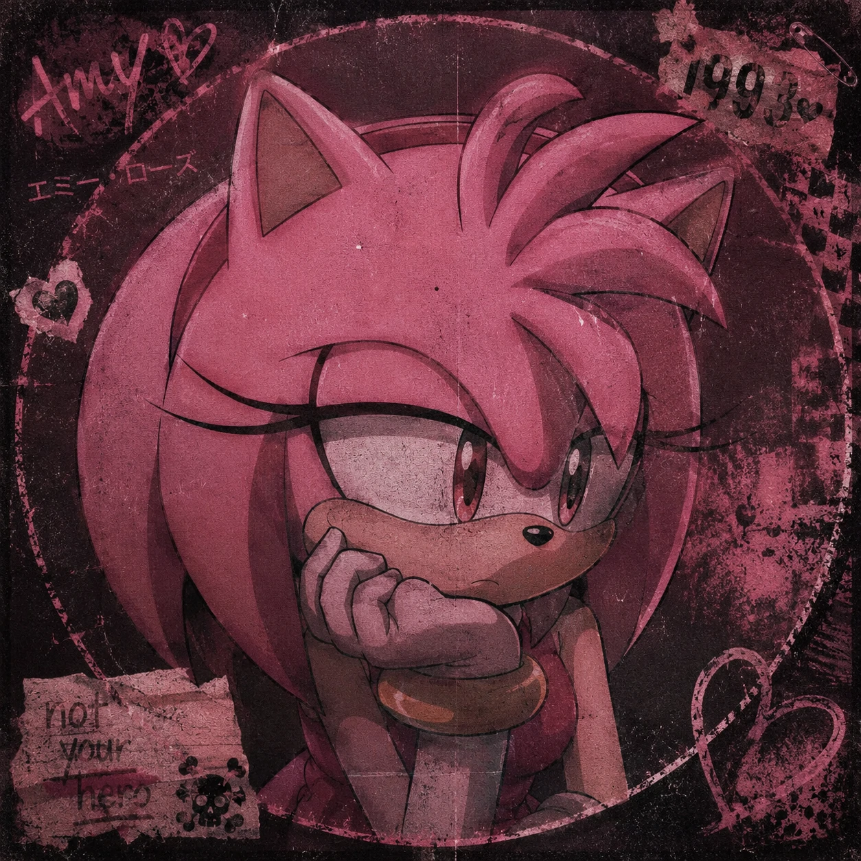 Amy Rose aesthetic grunge style pink PFP with grain.