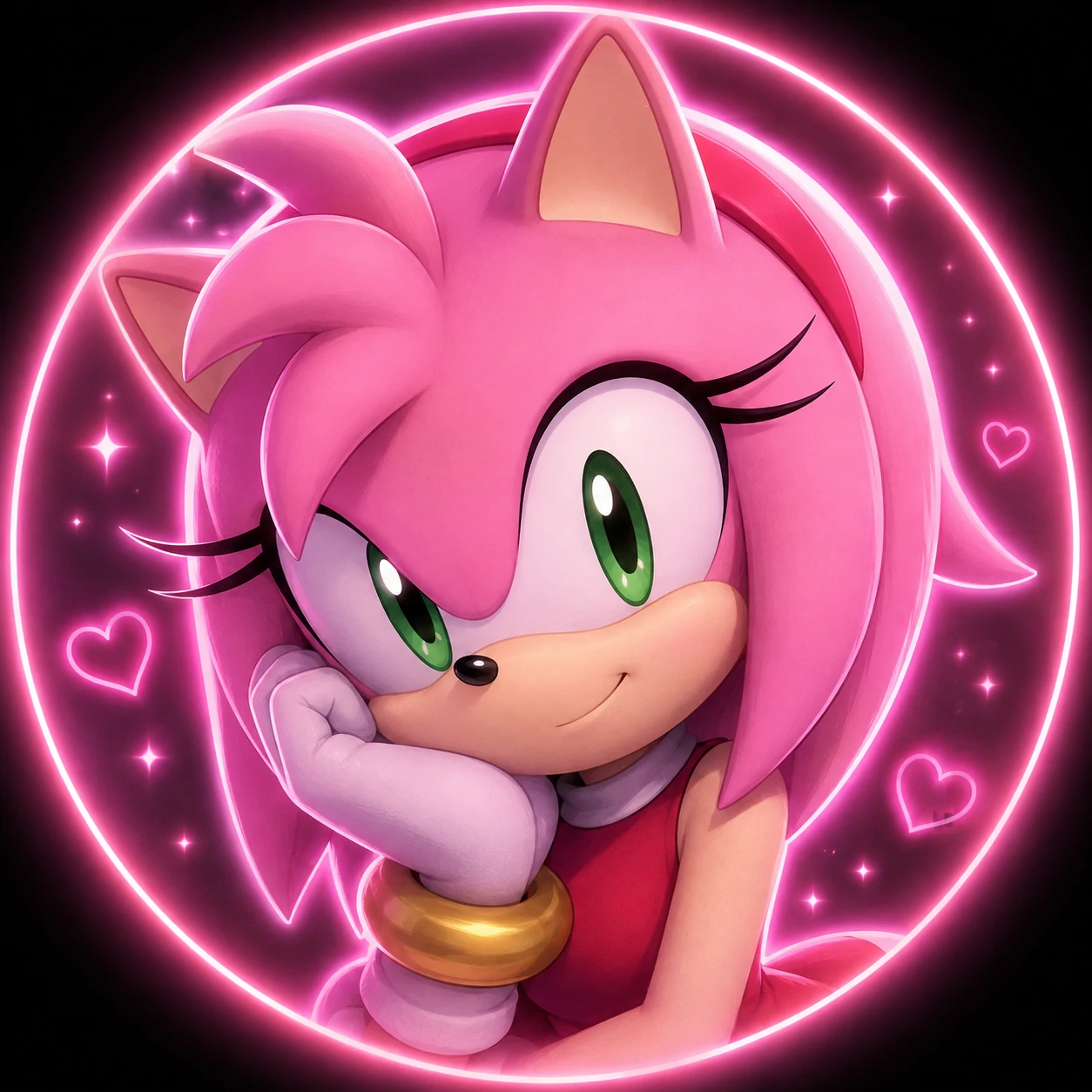 Glow-edged Amy Rose PFP for Discord avatar use.