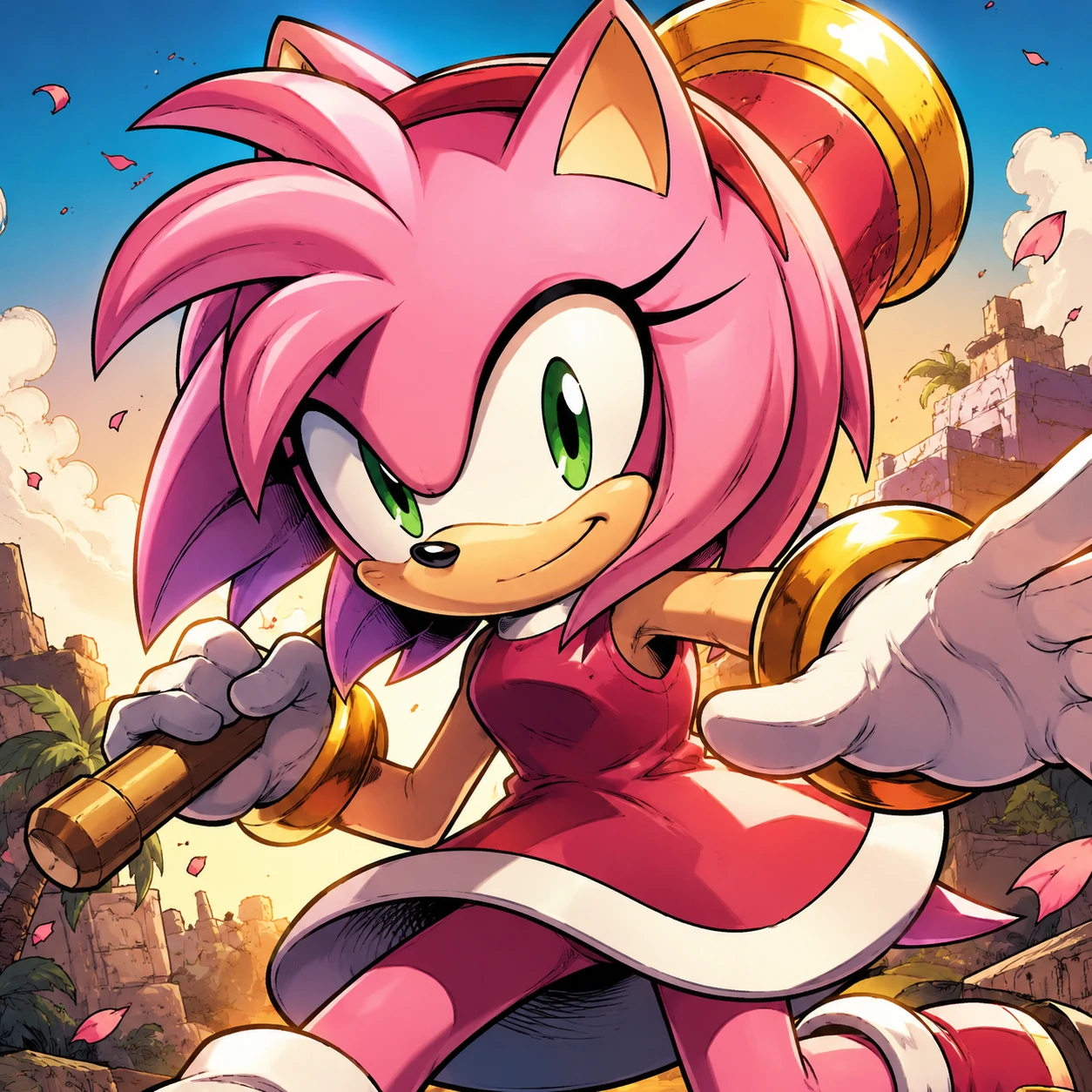 Bright cinematic IDW style Amy Rose PFP.