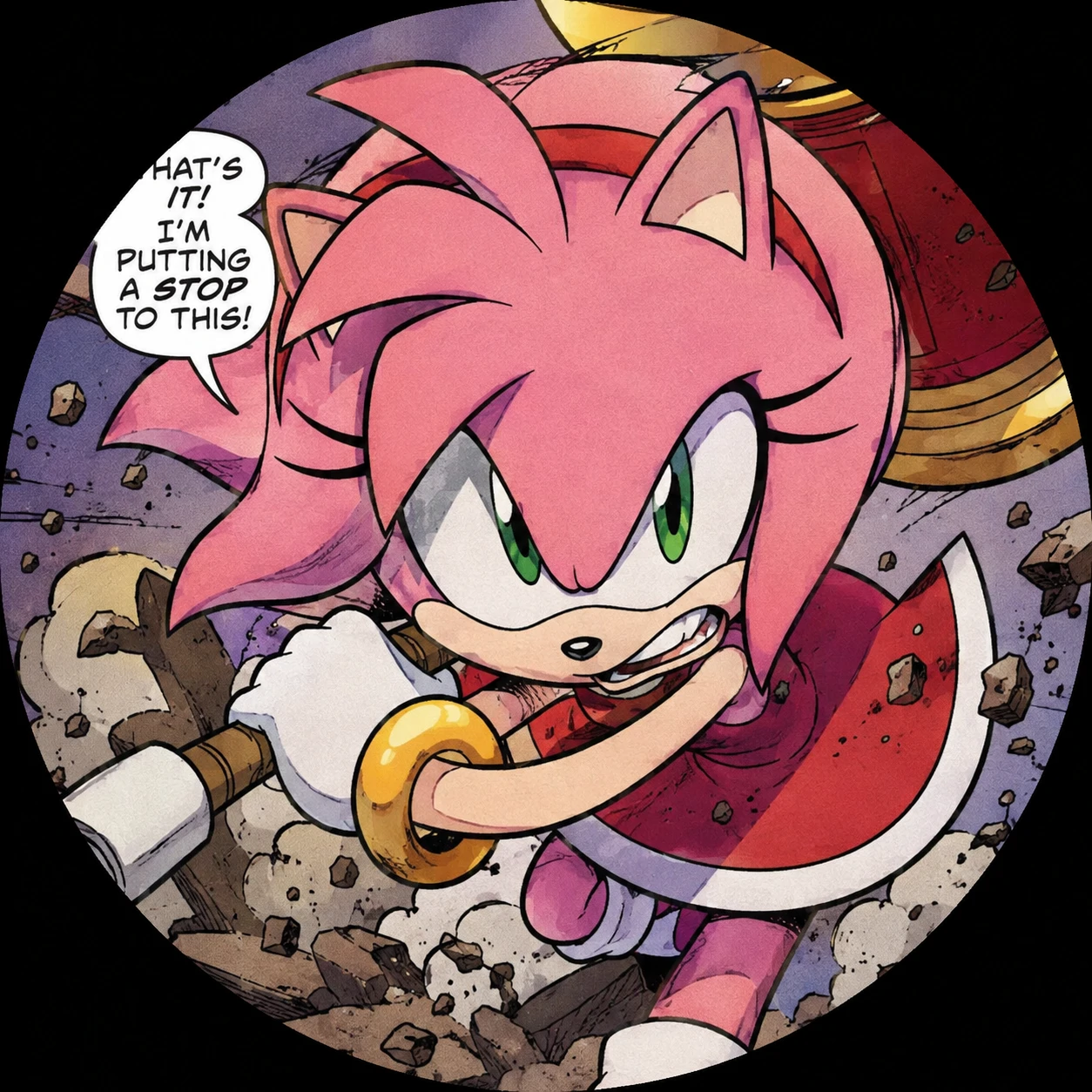 IDW comic style Amy Rose panel PFP icon.