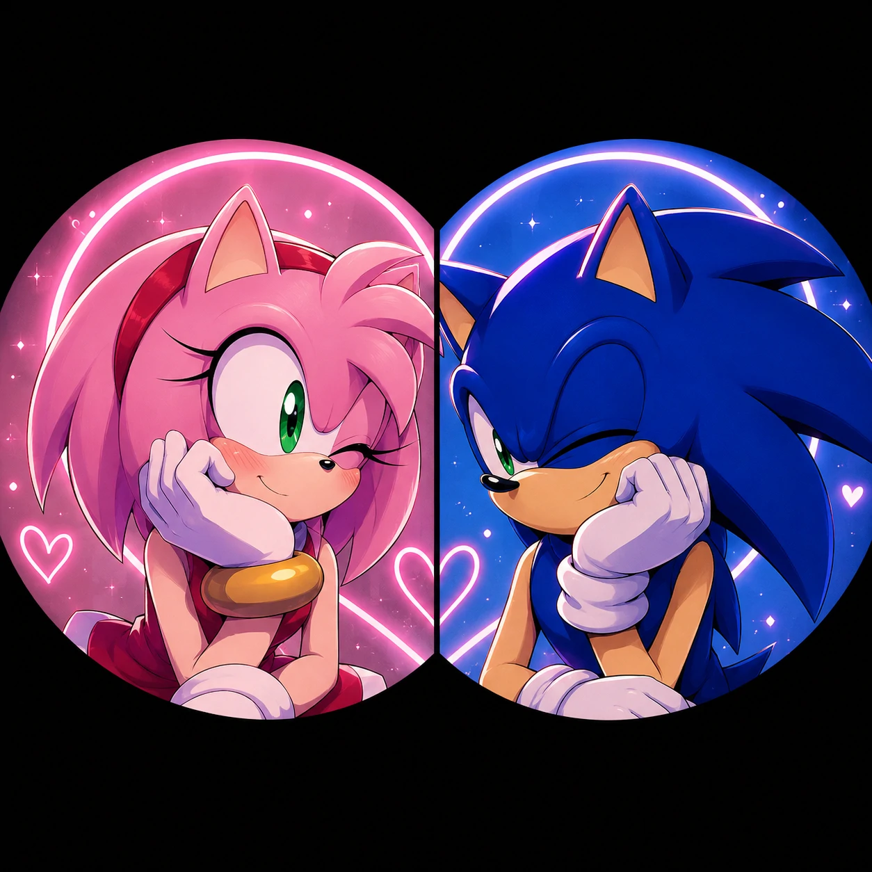 Amy Rose and Sonic matching sonamy PFP couple set icon.