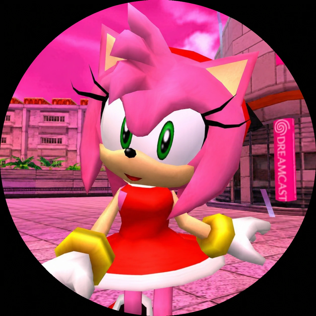 Dreamcast-style pink Amy Rose Y2K PFP icon.