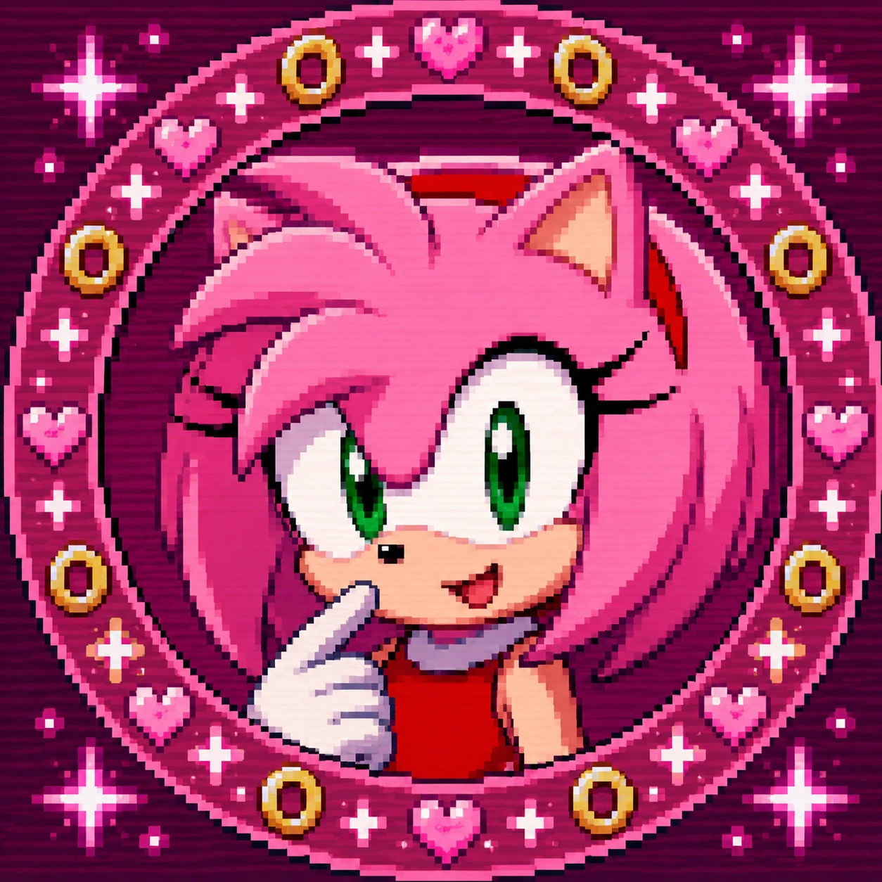 Y2K pixelated loop Amy Rose PFP icon style.
