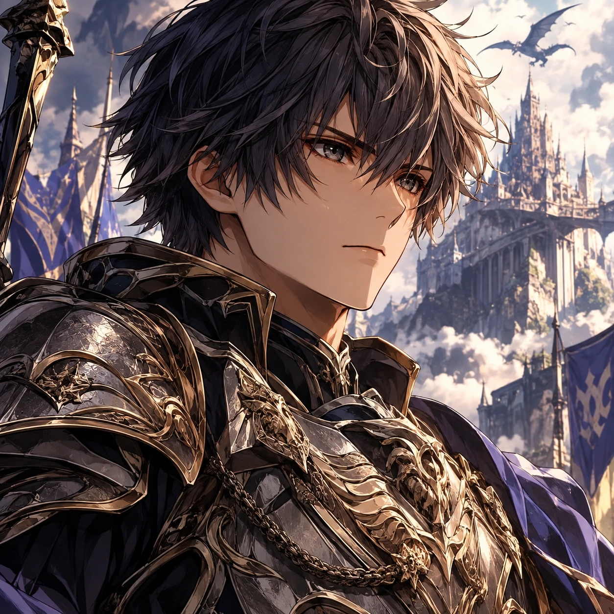 4K anime boy PFP of a fantasy warrior in detailed ornate armor