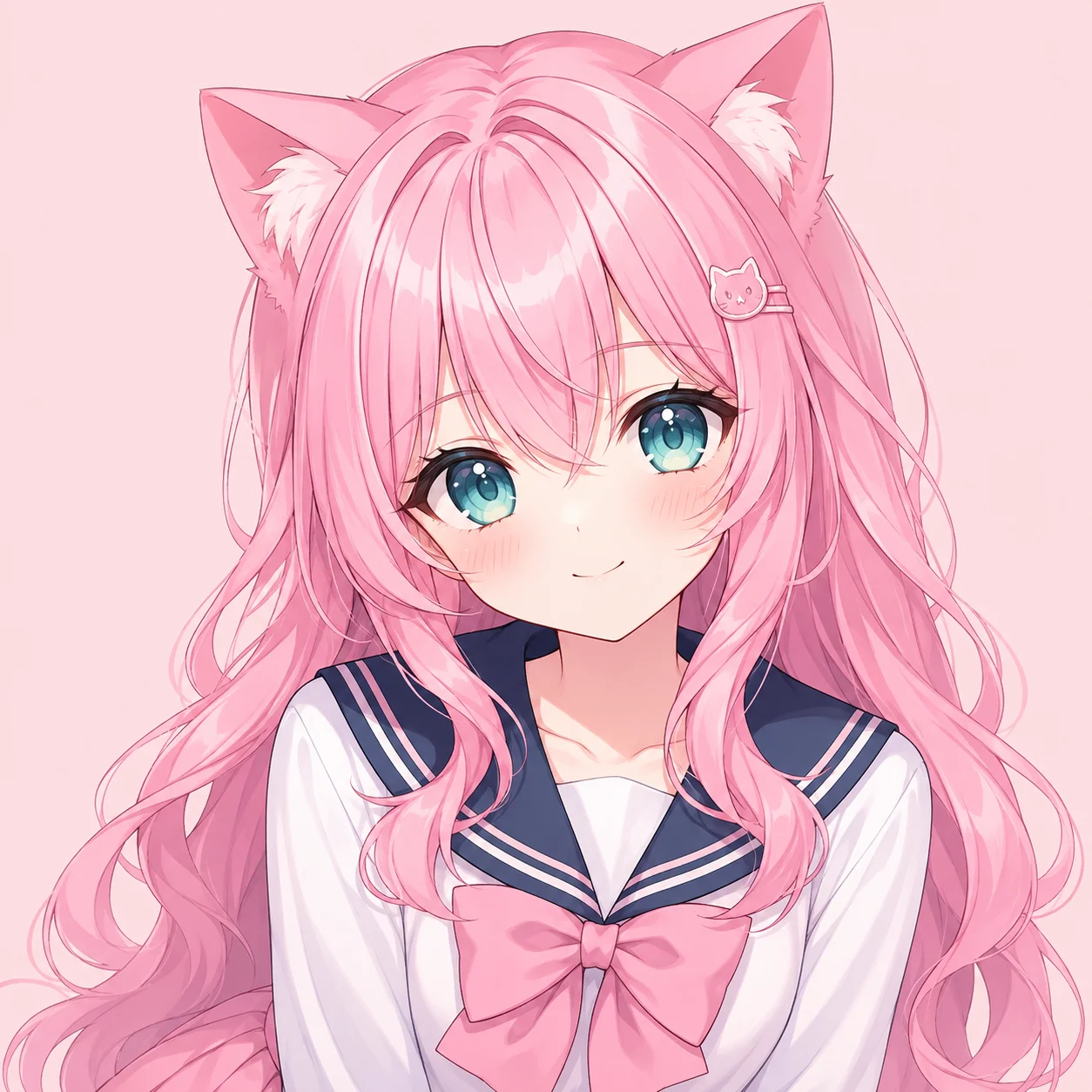 Pink-haired anime cat girl pfp in sailor uniform for kawaii TikTok and Discord anime profiles