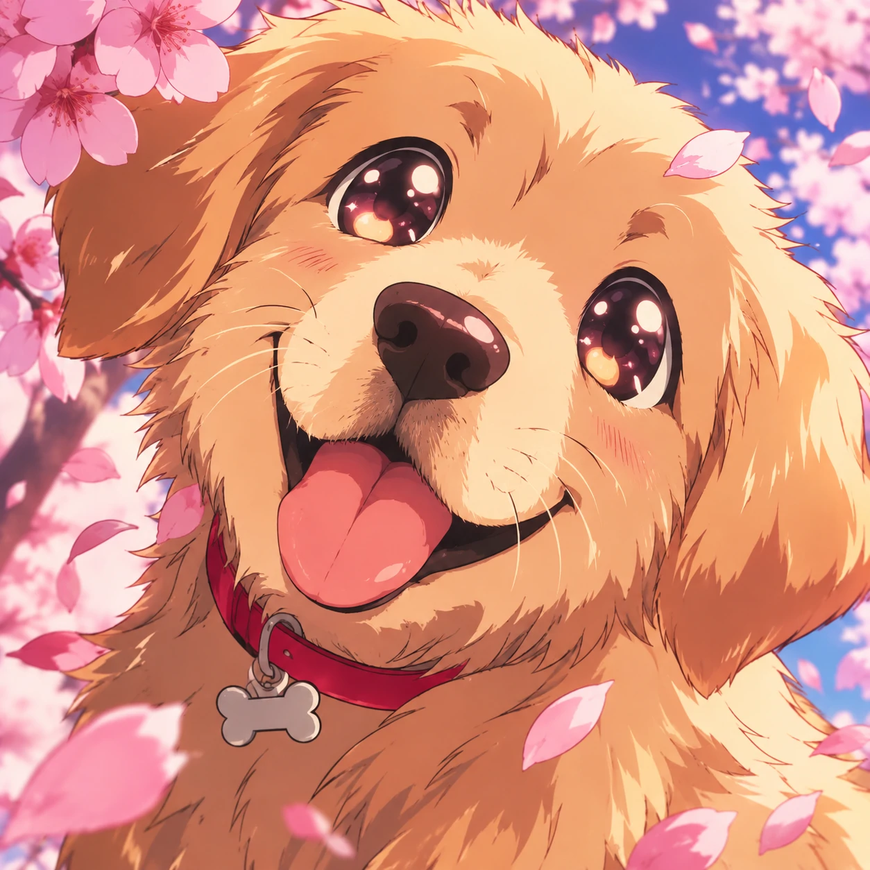 Anime glossy eye dog pfp with vivid highlights and bright palette