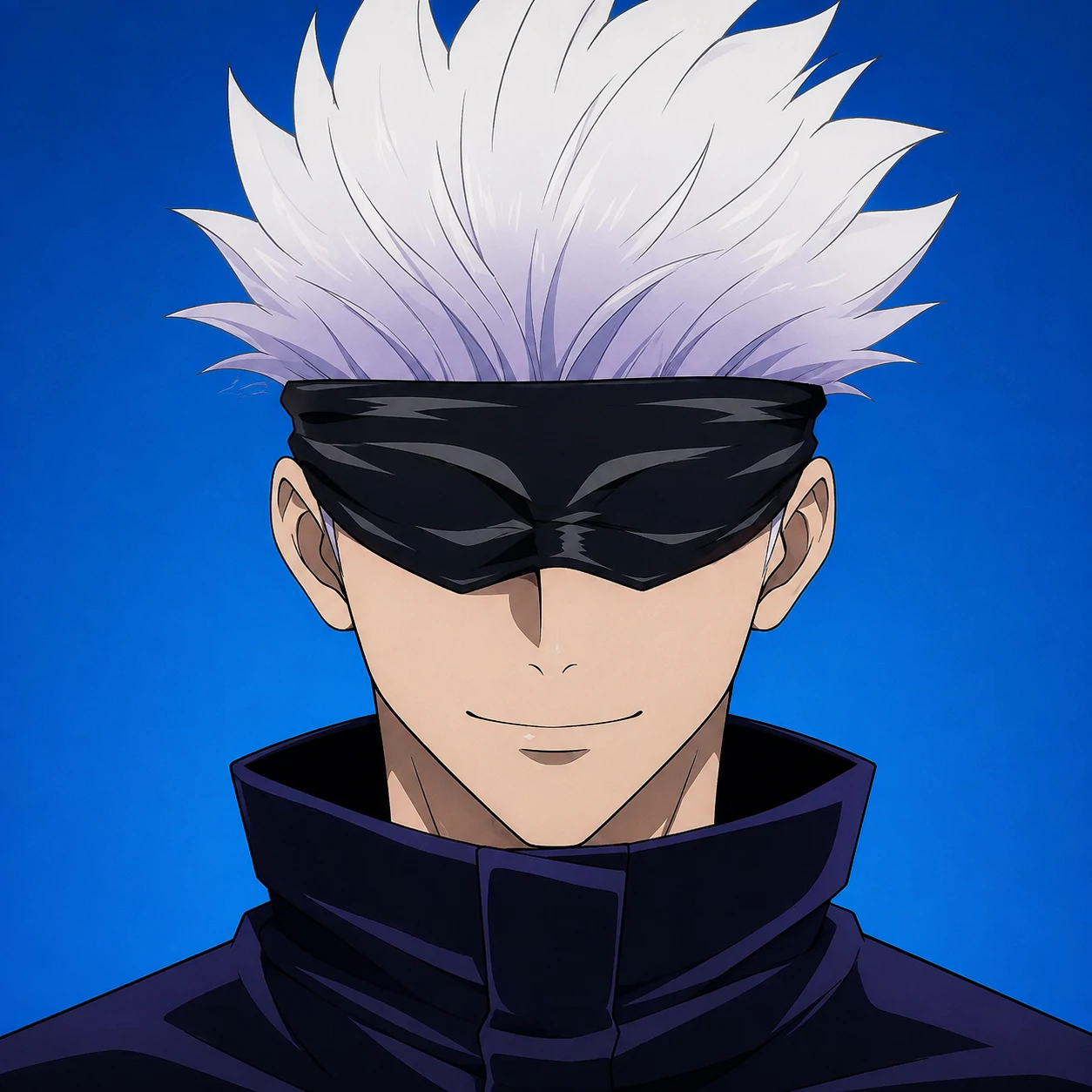 Anime blindfold Gojo avatar with centered portrait and clean blue background