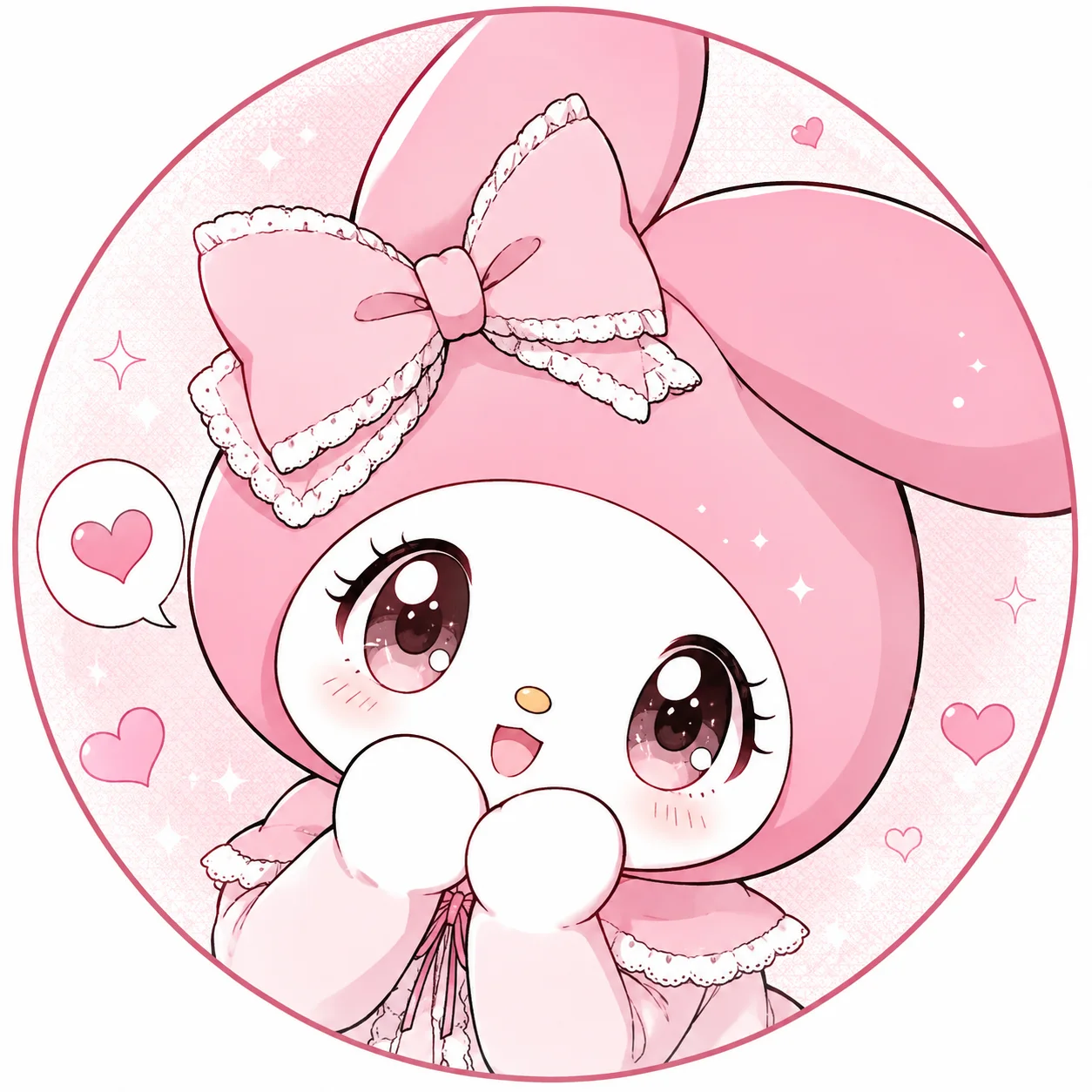 Anime My Melody profile picture in pastel manga style with gentle highlights