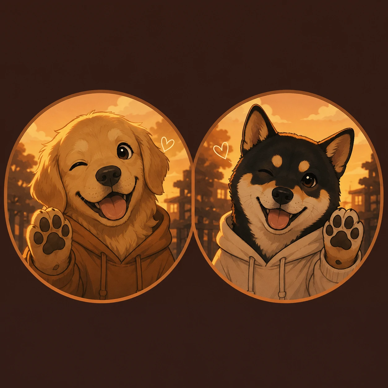 Best friend matching dog icons with shared warm palette