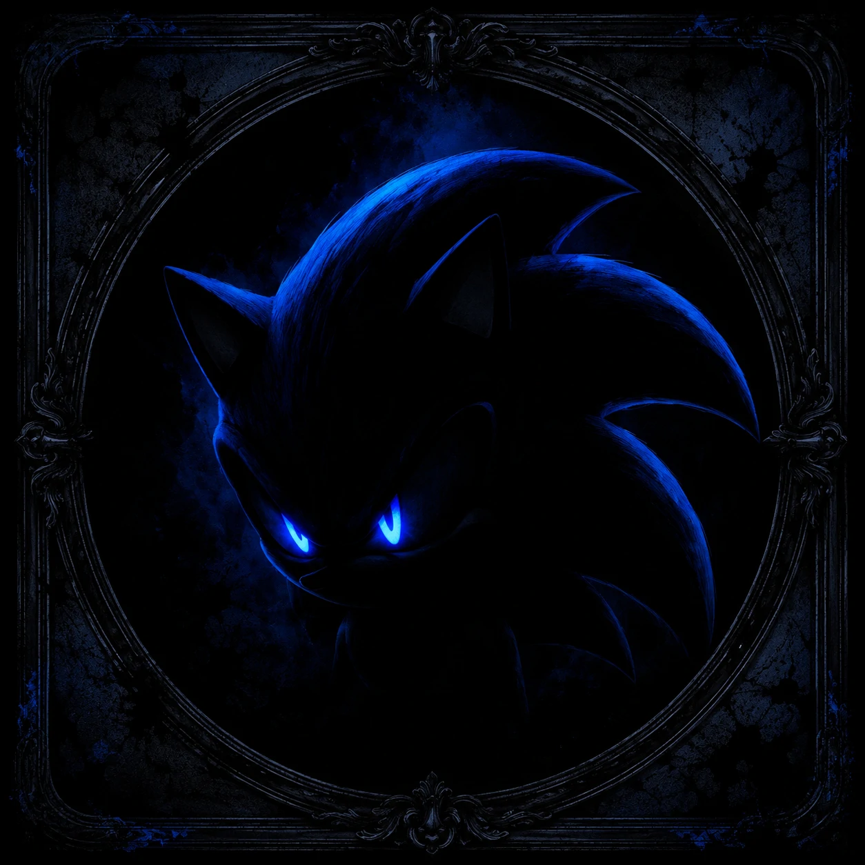 Black and blue dark Sonic PFP with noir framing.