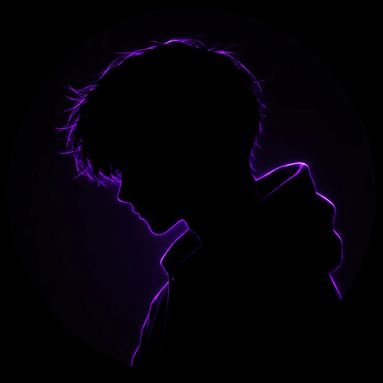 Dark side silhouette with faint neon edge for black unknown pfp.
