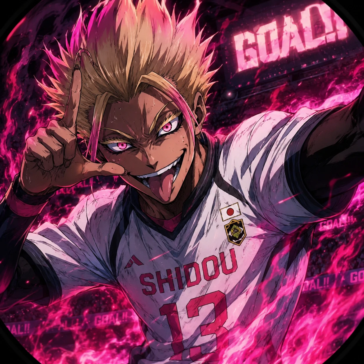Ryusei Shidou celebrating a goal in a bold Blue Lock Shidou PFP