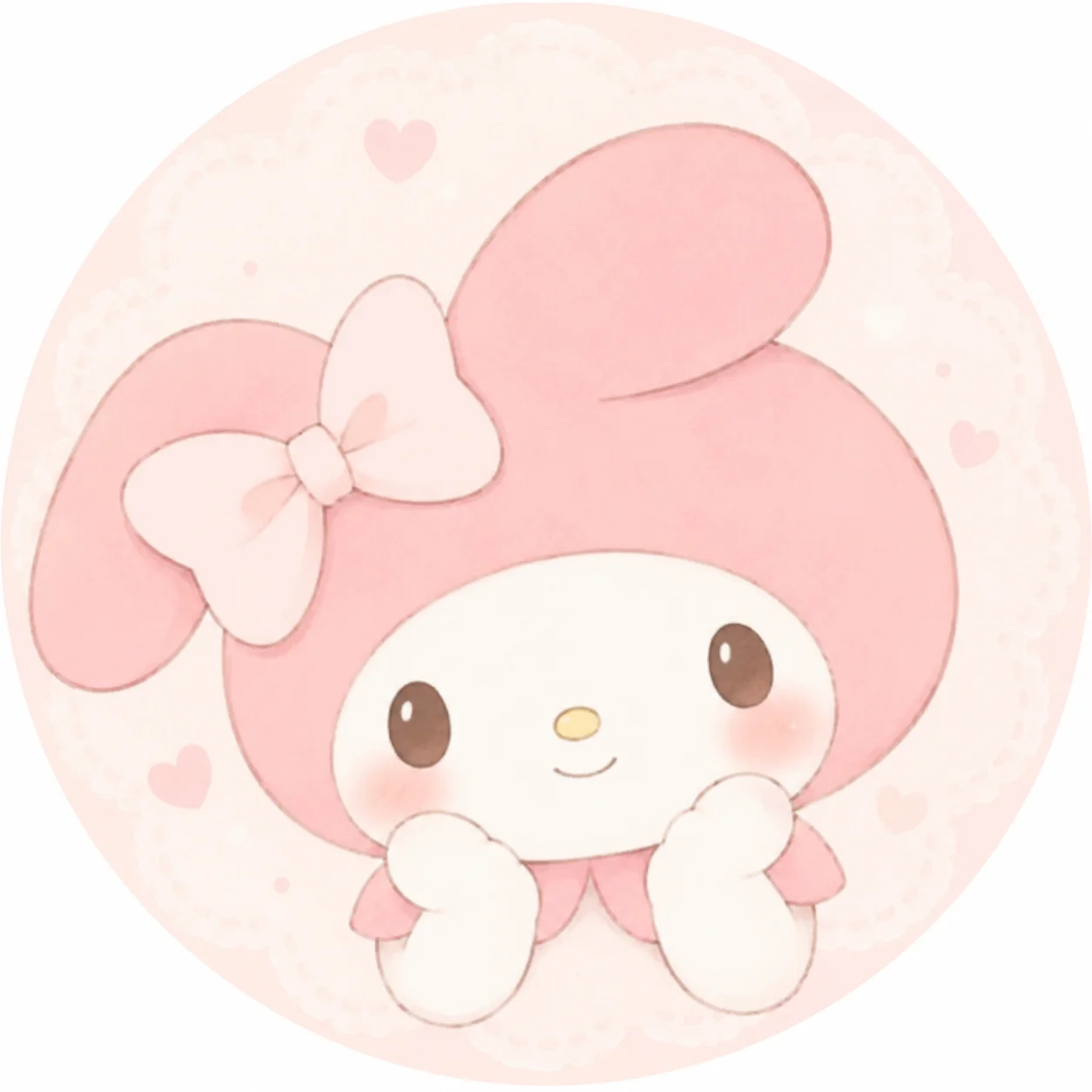 Blush pink My Melody profile picture with soft cheeks and pale background