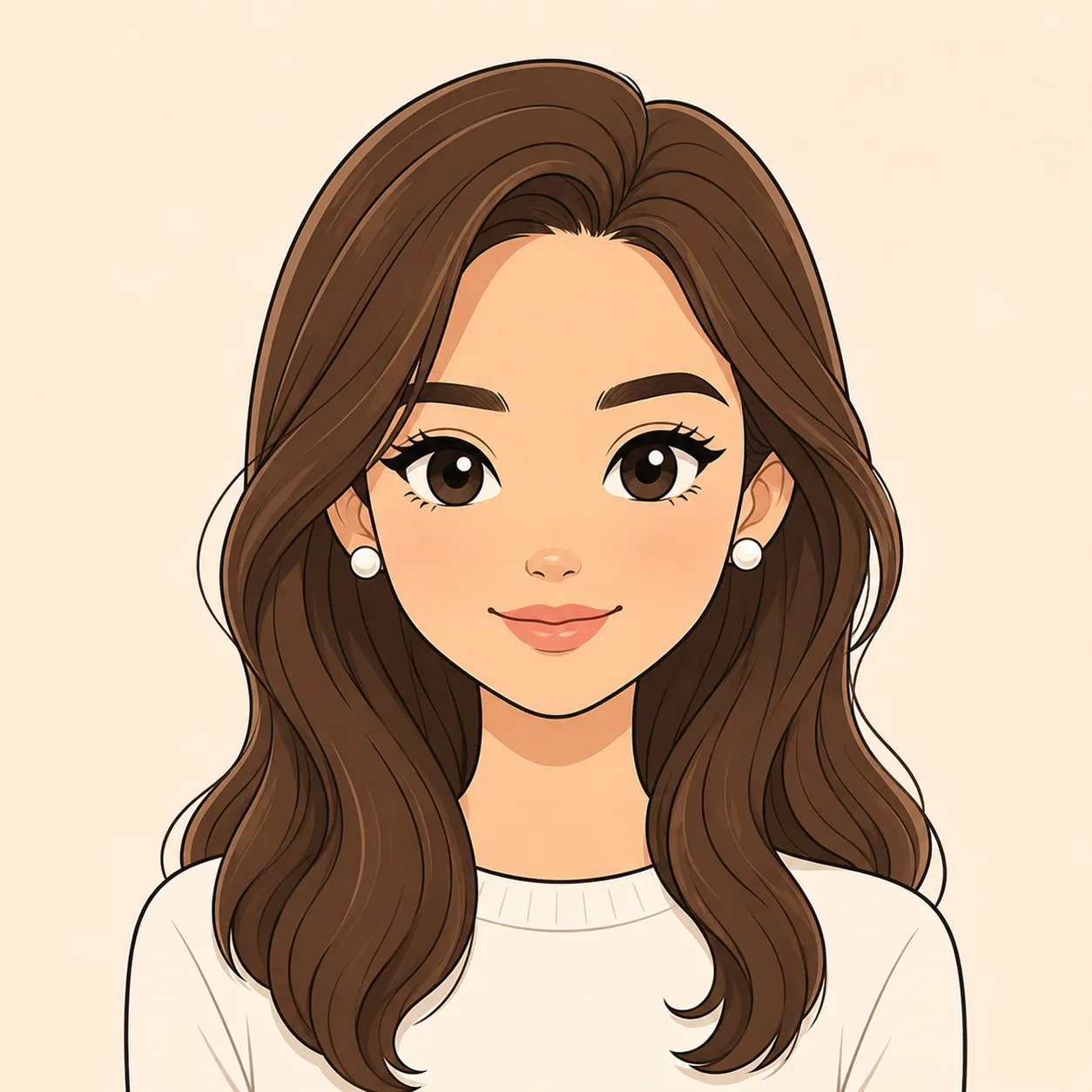 Cartoon preppy avatar with pearl earrings and clean line art for polished Discord profiles