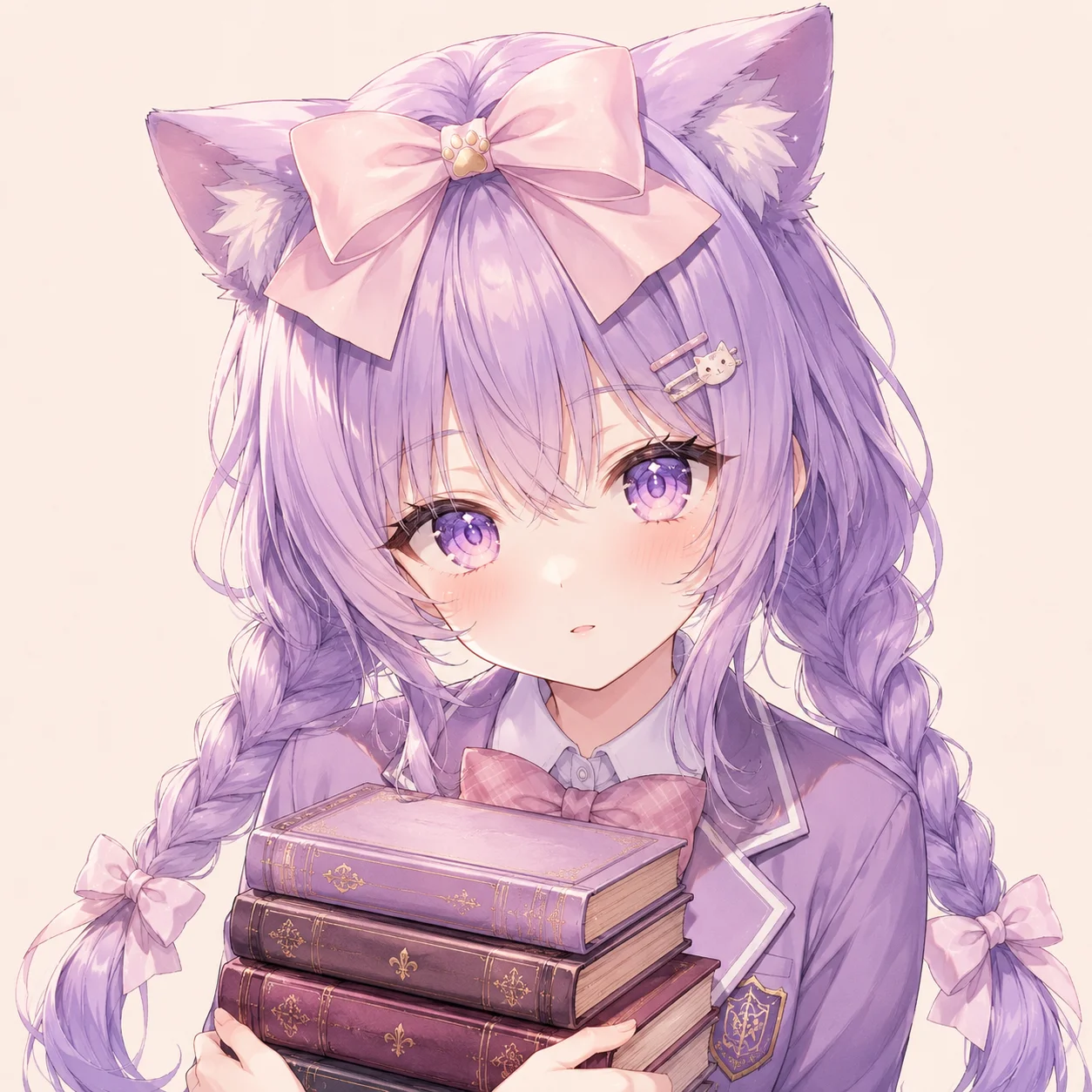 Lavender twin-tail anime cat girl pfp in school uniform for cute anime Instagram profile