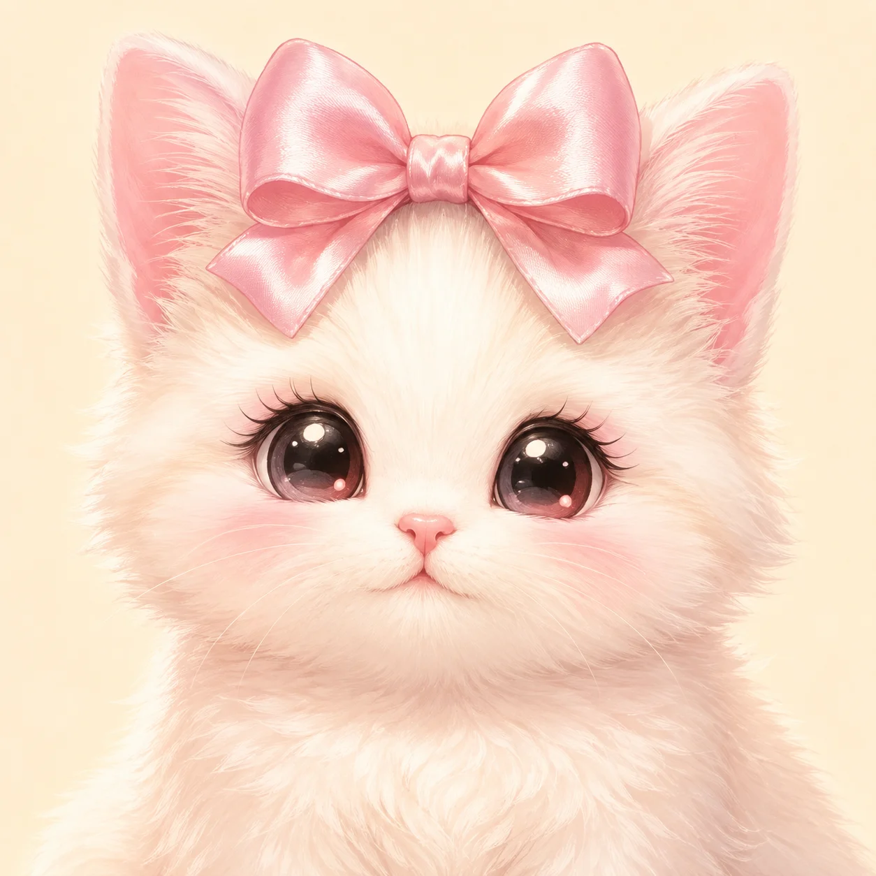 Cute pastel cat pfp with pink bow and dreamy lavender background for kawaii Discord profiles