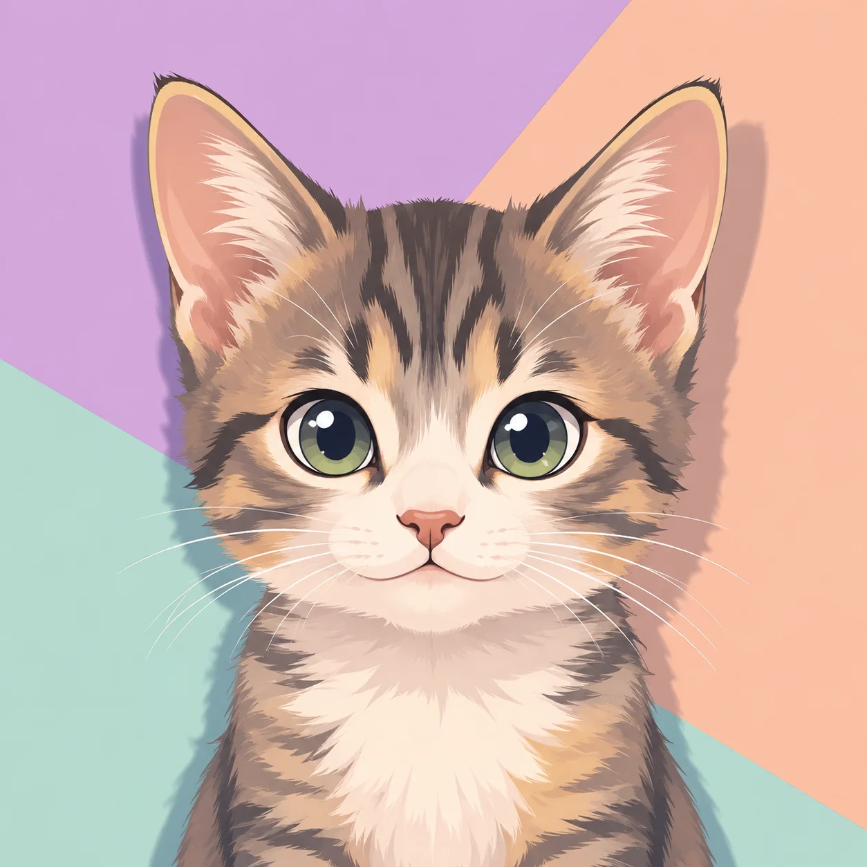 Pastel color-block cat pfp with playful mesh background for lively Discord avatar choice