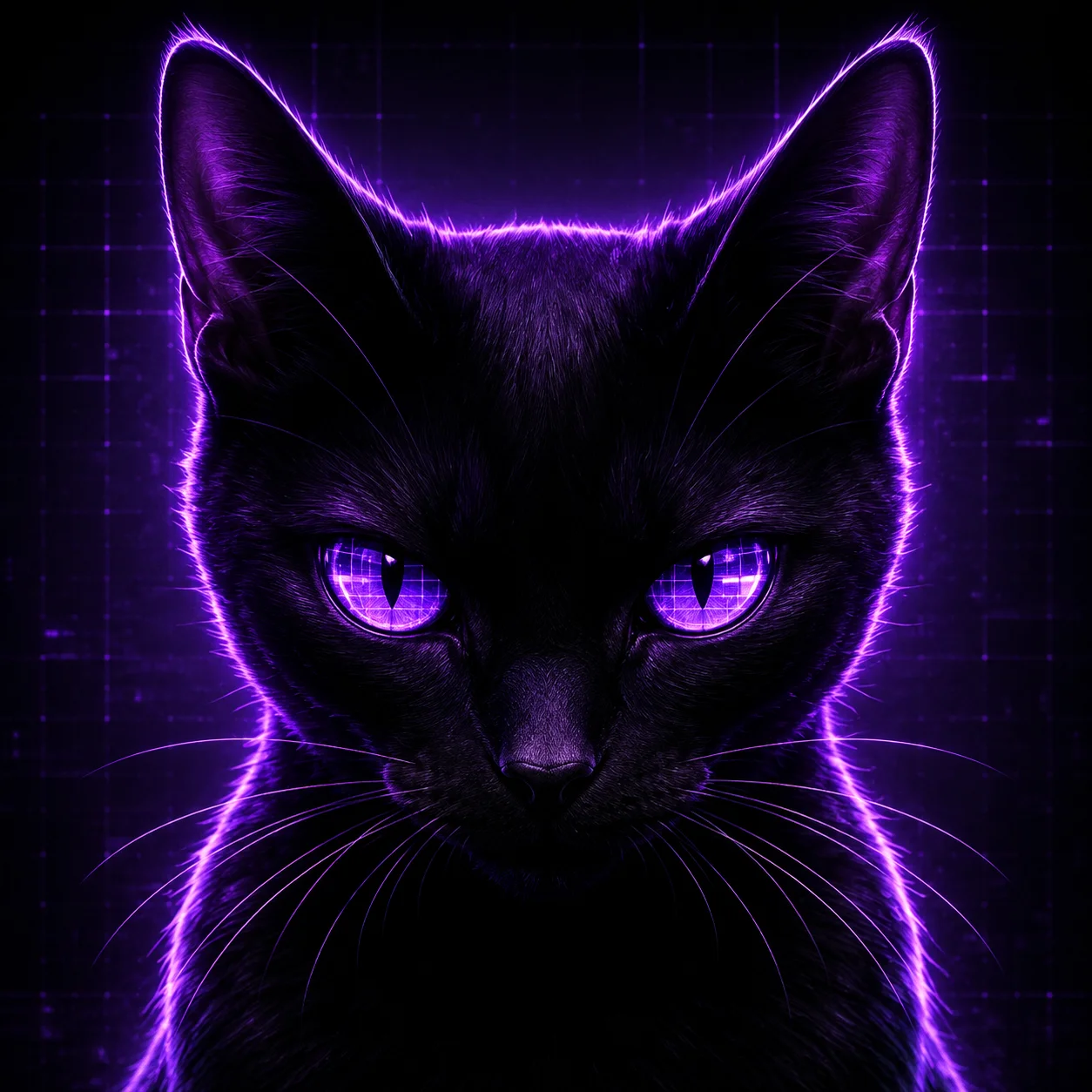Neon purple rim-light cat pfp for cyberpunk Discord server avatar and gaming profile
