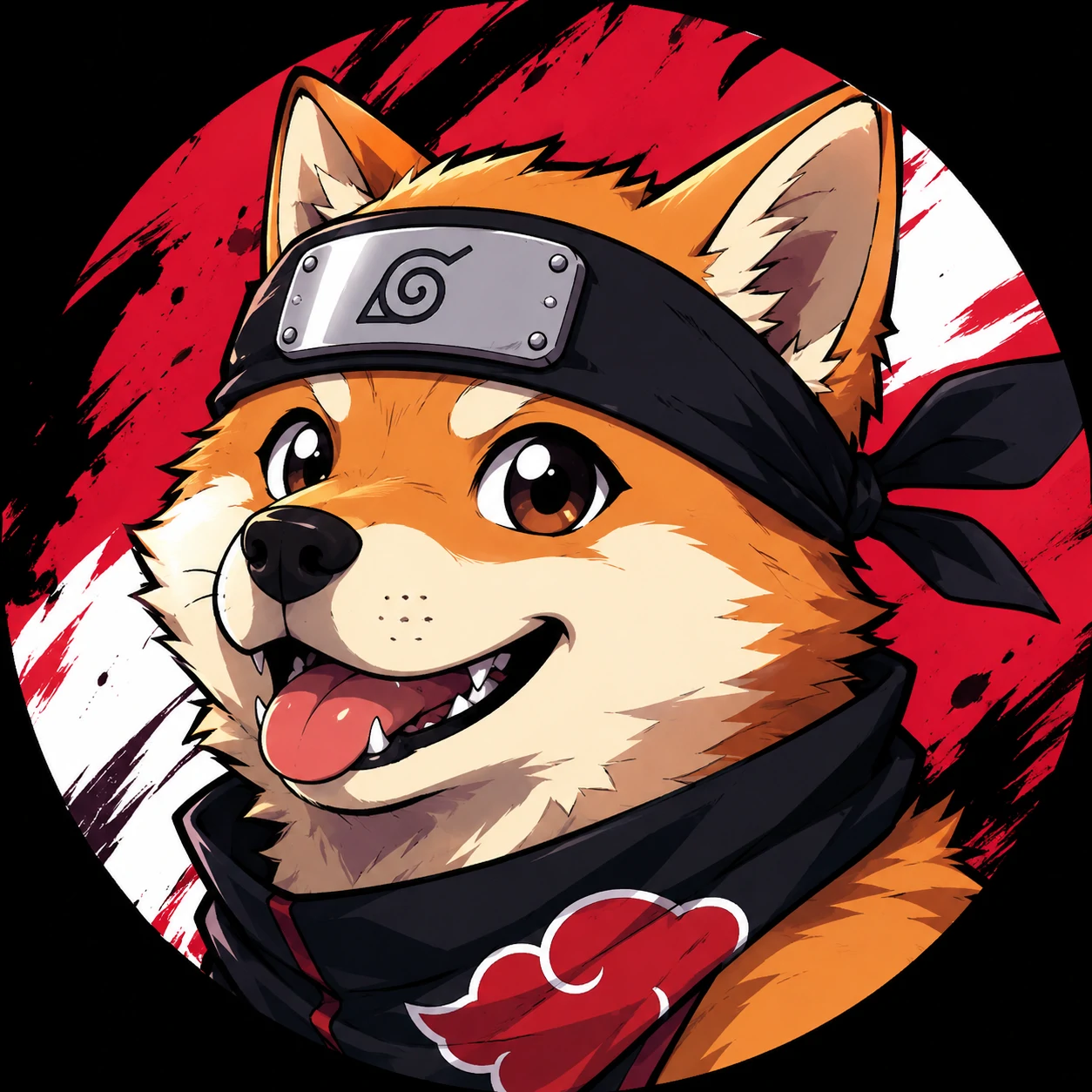 Cel-shaded anime dog avatar with bold linework and saturated colors
