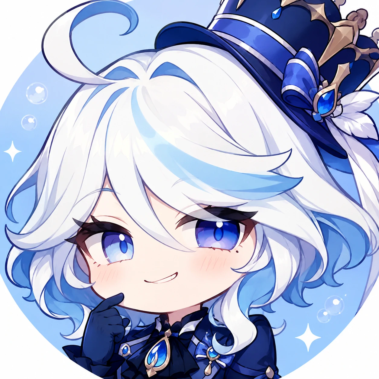 chibi-furina-pfp-cheeky-smirk Chibi Furina profile picture with cheeky smirk and compact anime composition
