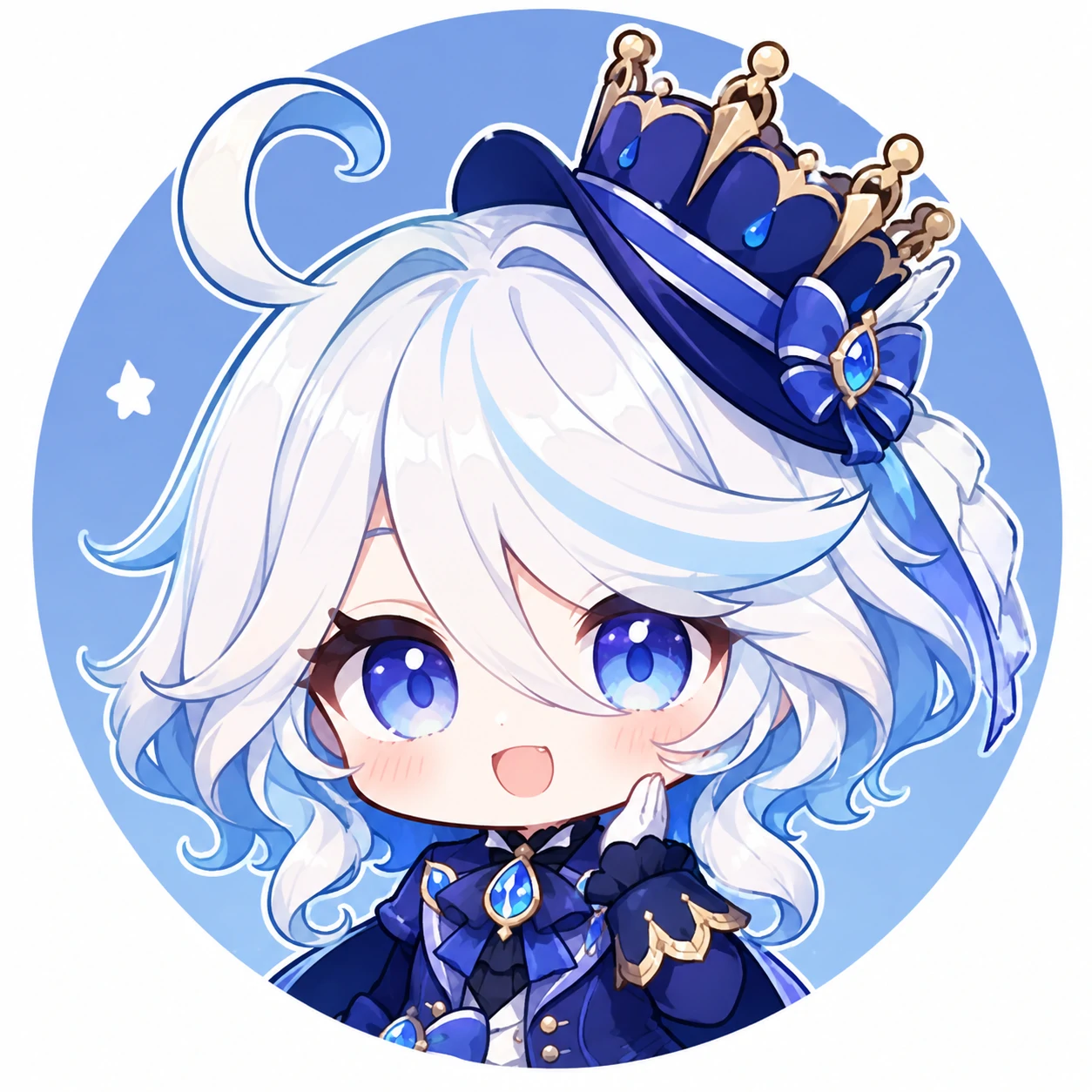 chibi-furina-pfp-mini-crown Chibi Furina pfp with mini crown, big eyes, and soft blue styling