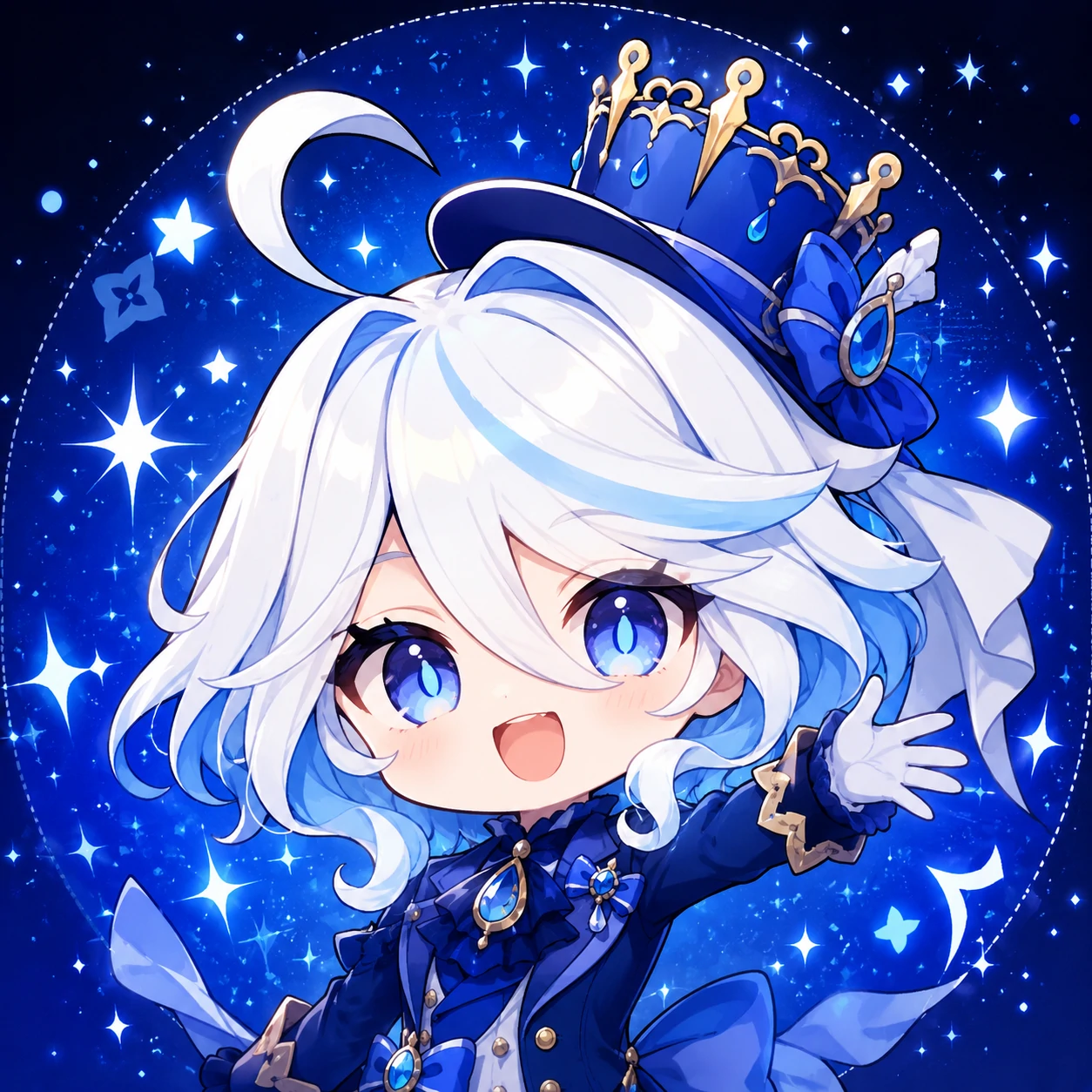 chibi-furina-pfp-starry-blue Chibi Furina icon with starry blue background and bright anime expression