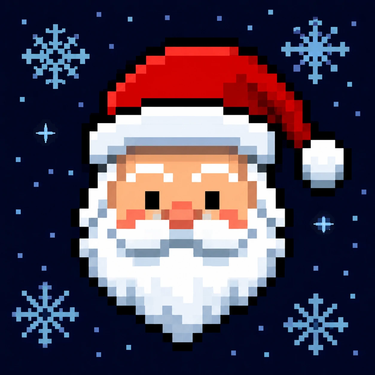 Christmas Discord PFP of a pixel-art 8-bit Santa face on a dark background suitable for gaming servers
