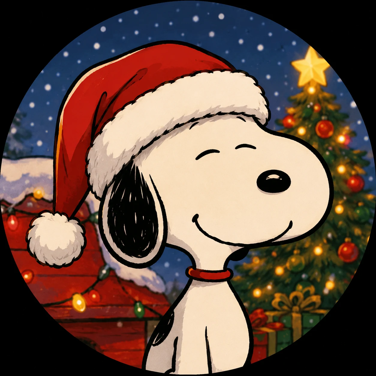 Snoopy wearing a Santa hat in a Christmas profile picture