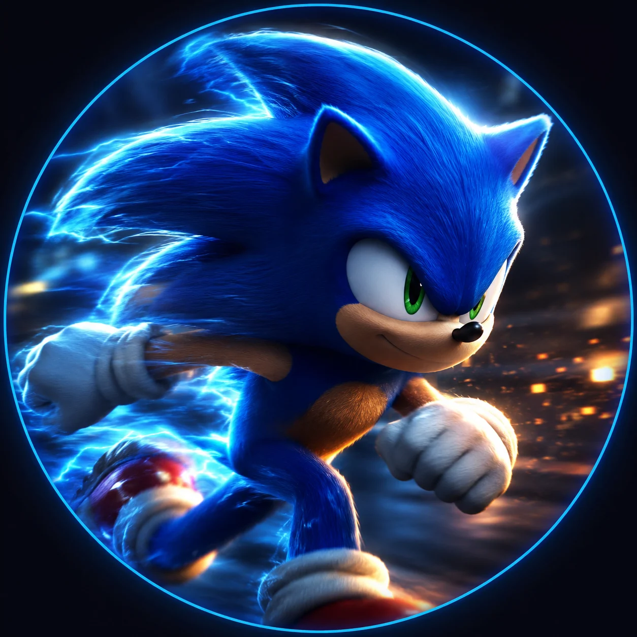 Cinematic Sonic the Hedgehog profile picture with motion blur.