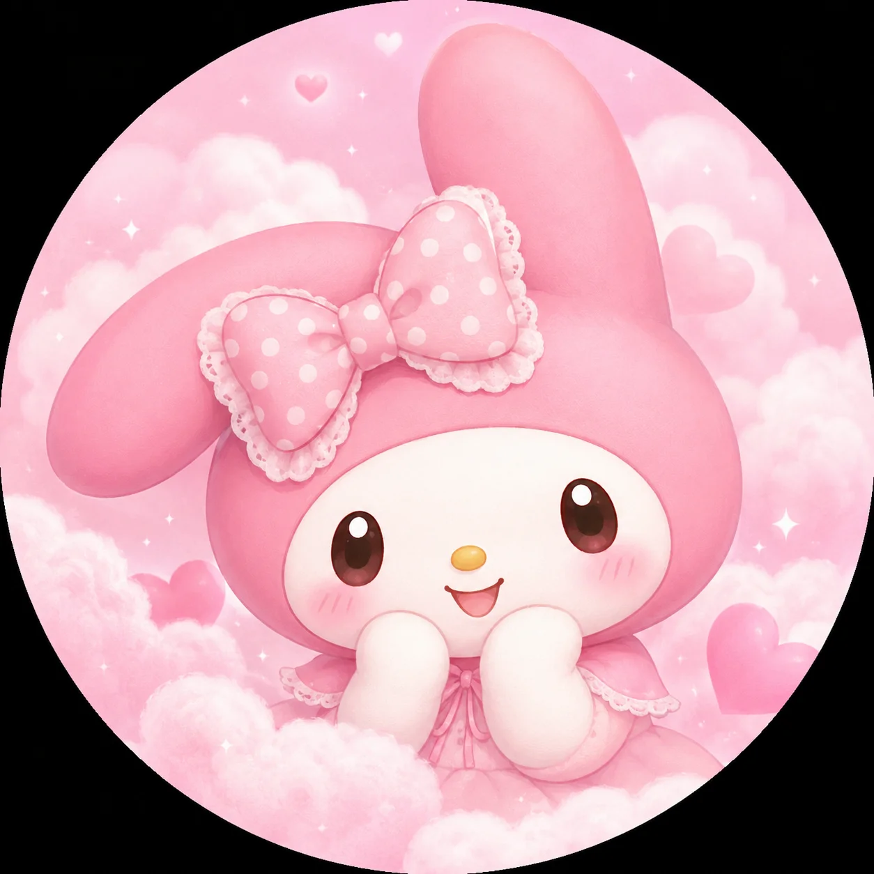 Cotton candy pink My Melody PFP with cute smile and fluffy pastel mood
