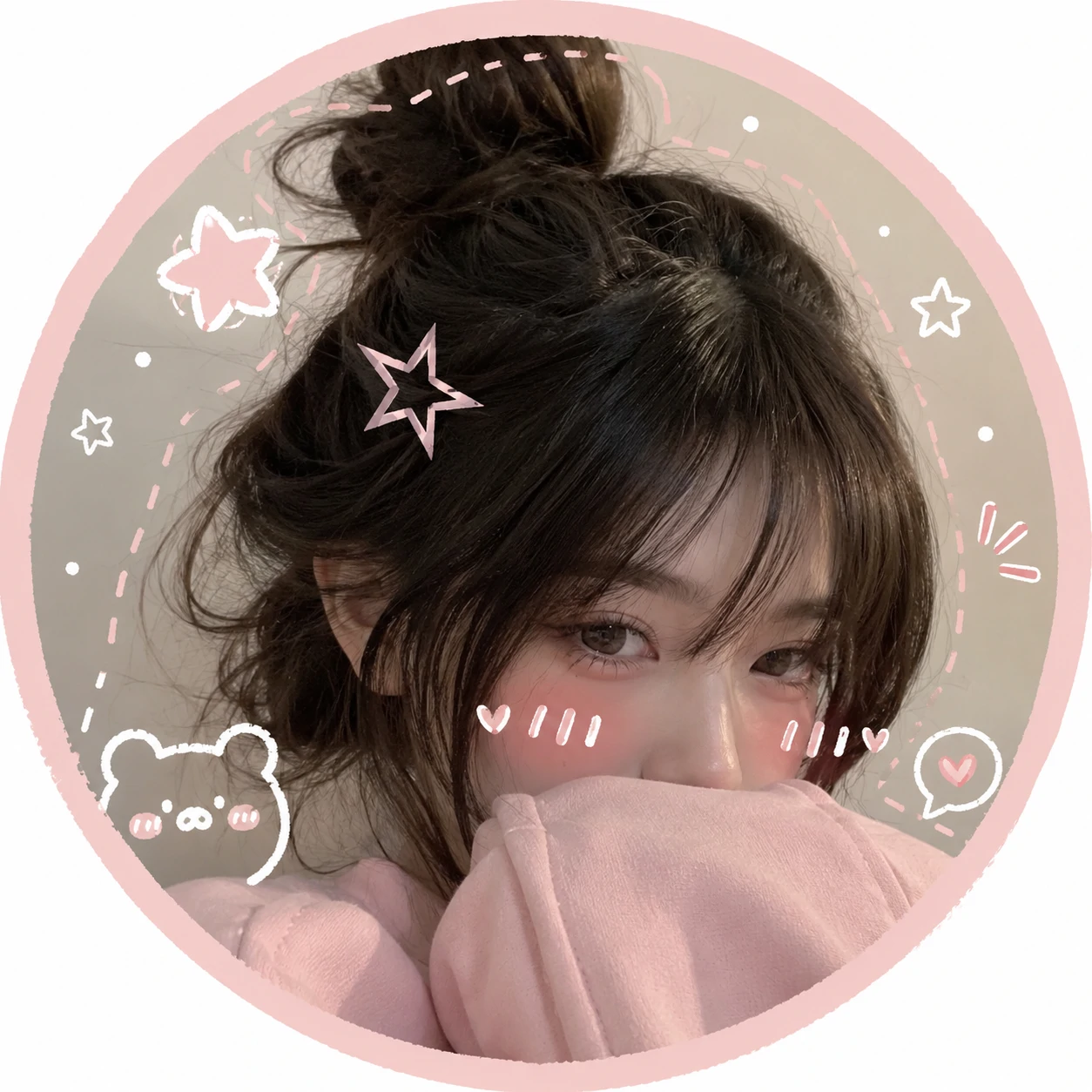 Cute aesthetic pfp with blush doodles, simple face crop, and pastel accents