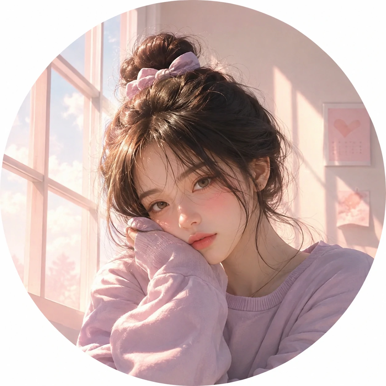 Cute aesthetic pfp with pastel window light, soft face, and dreamy shadows