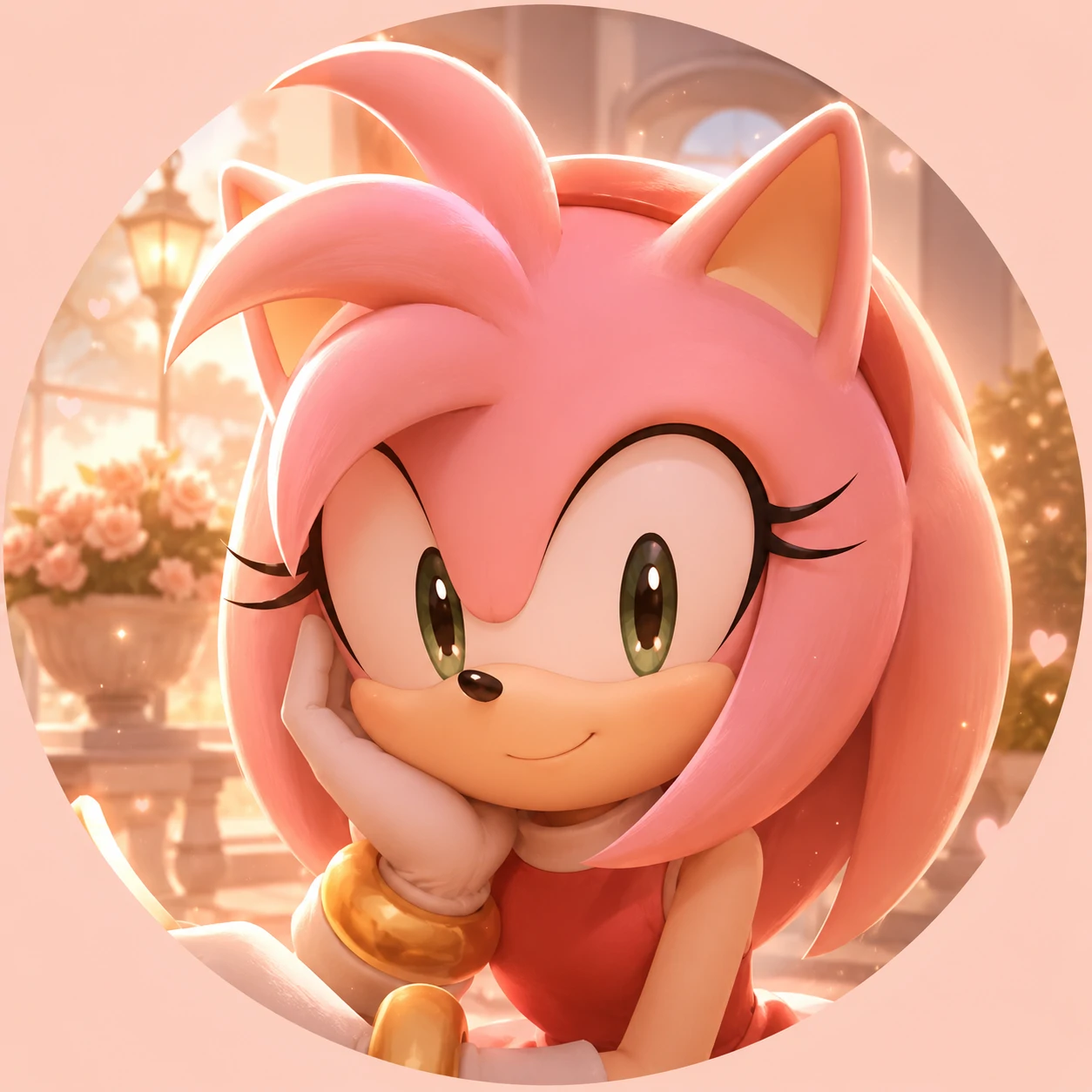 Hampton-style cute Amy Rose soft glow PFP icon.