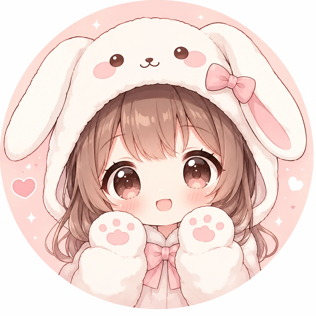 Chibi cute anime pfp with bunny hood, rosy cheeks, and big eyes