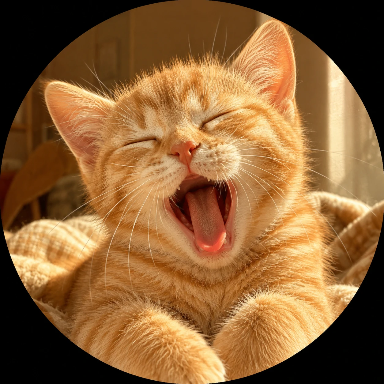 Cute orange tabby cat pfp with tiny yawn and warm sunlight