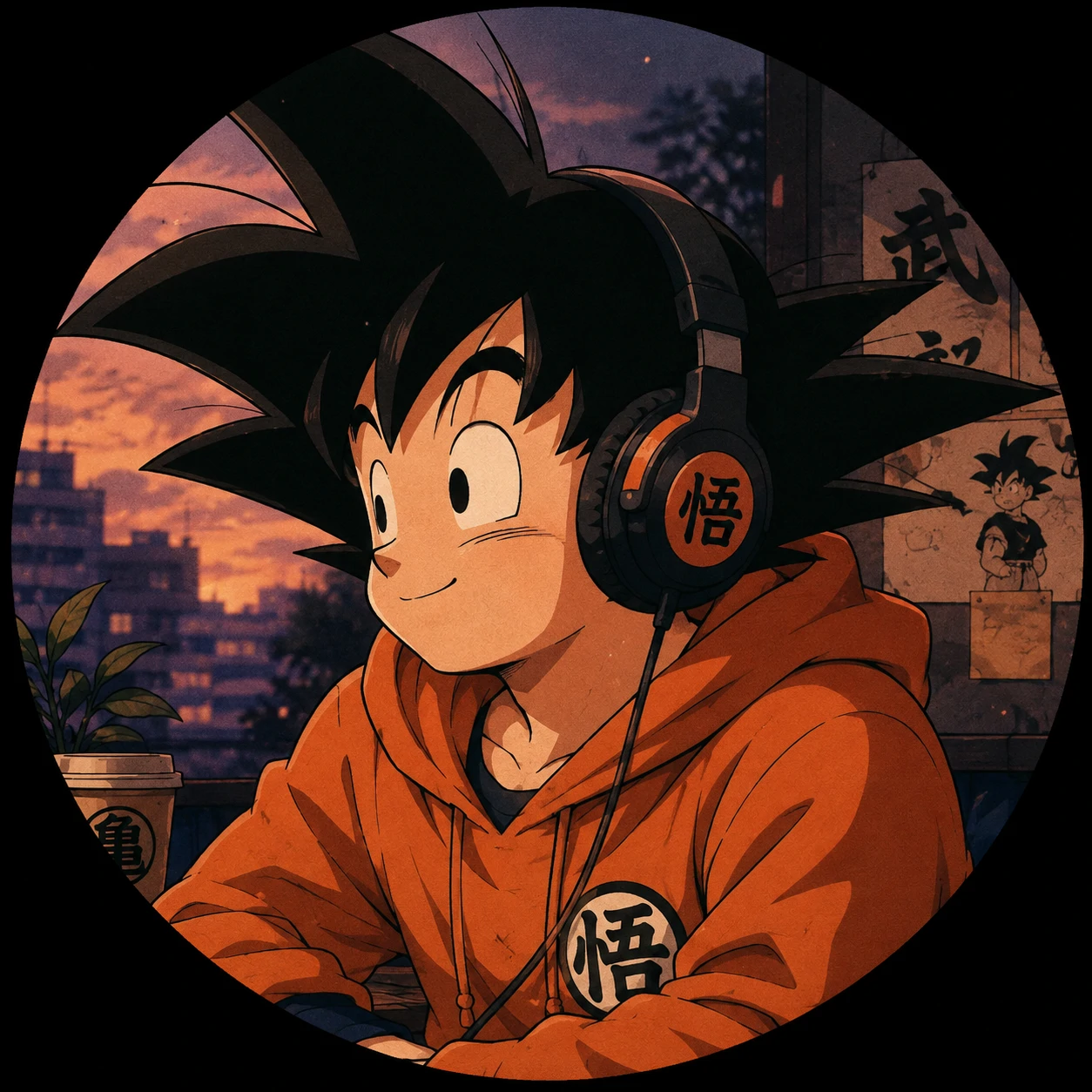 Cute Goku PFP wearing headphones, aesthetic anime profile picture