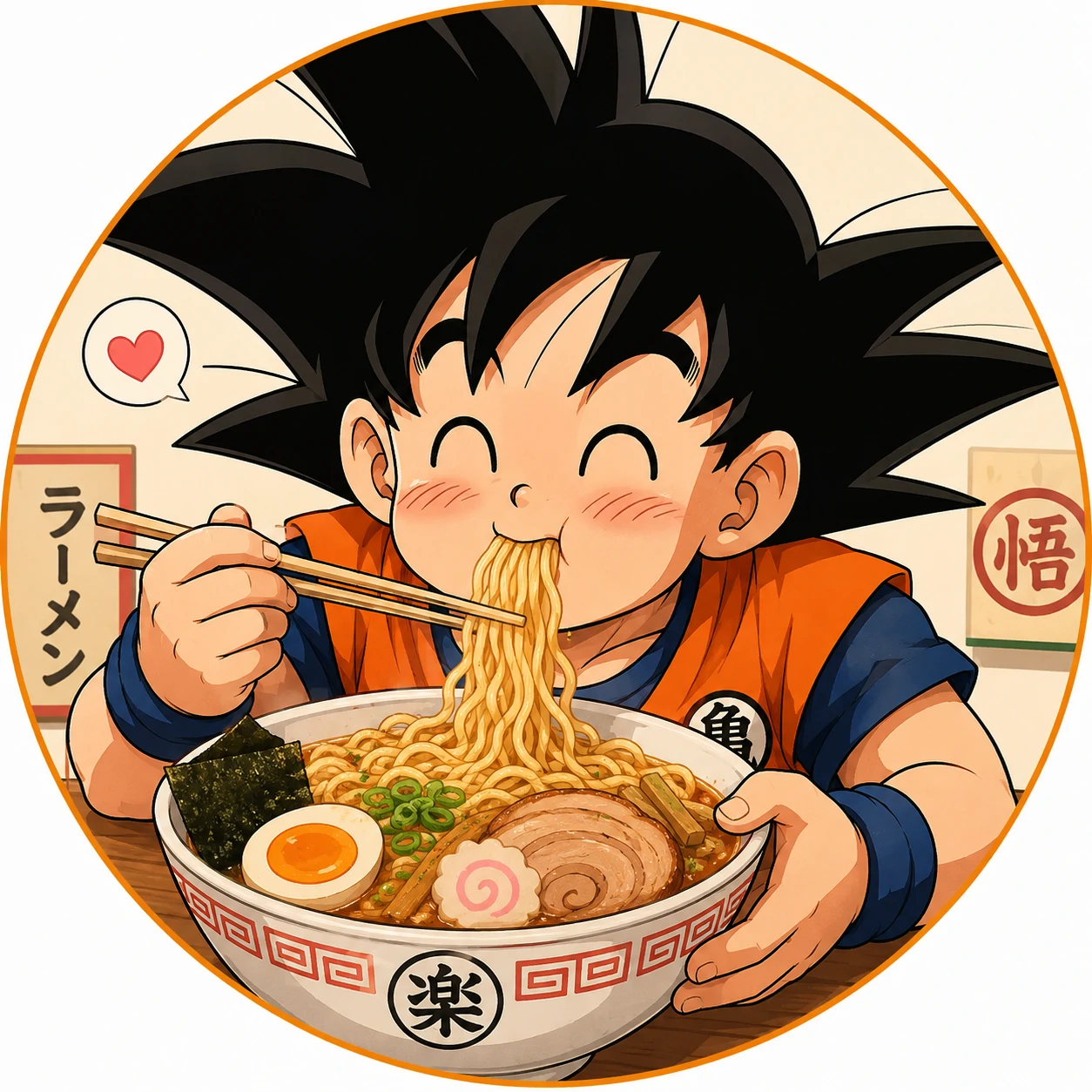 Cute Goku PFP eating ramen, soft fan-art anime avatar