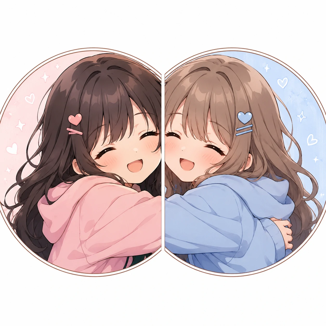 Cute matching anime pfp showing best friends in a side-by-side hug scene
