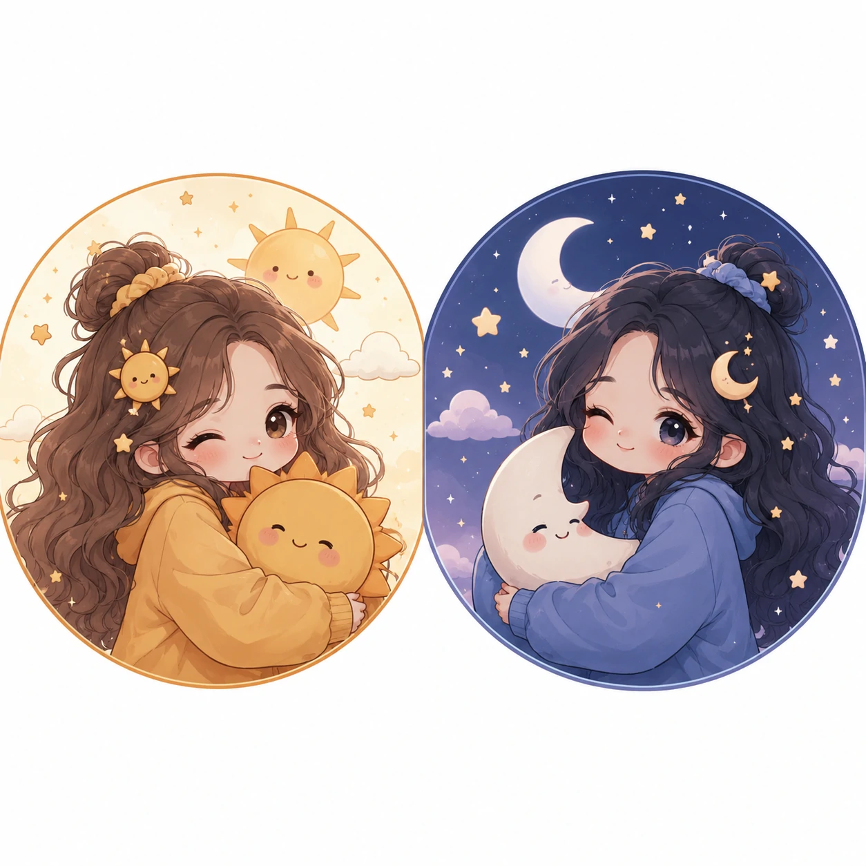 Cute matching pfp with sun-themed icon and moon-themed icon for best friends