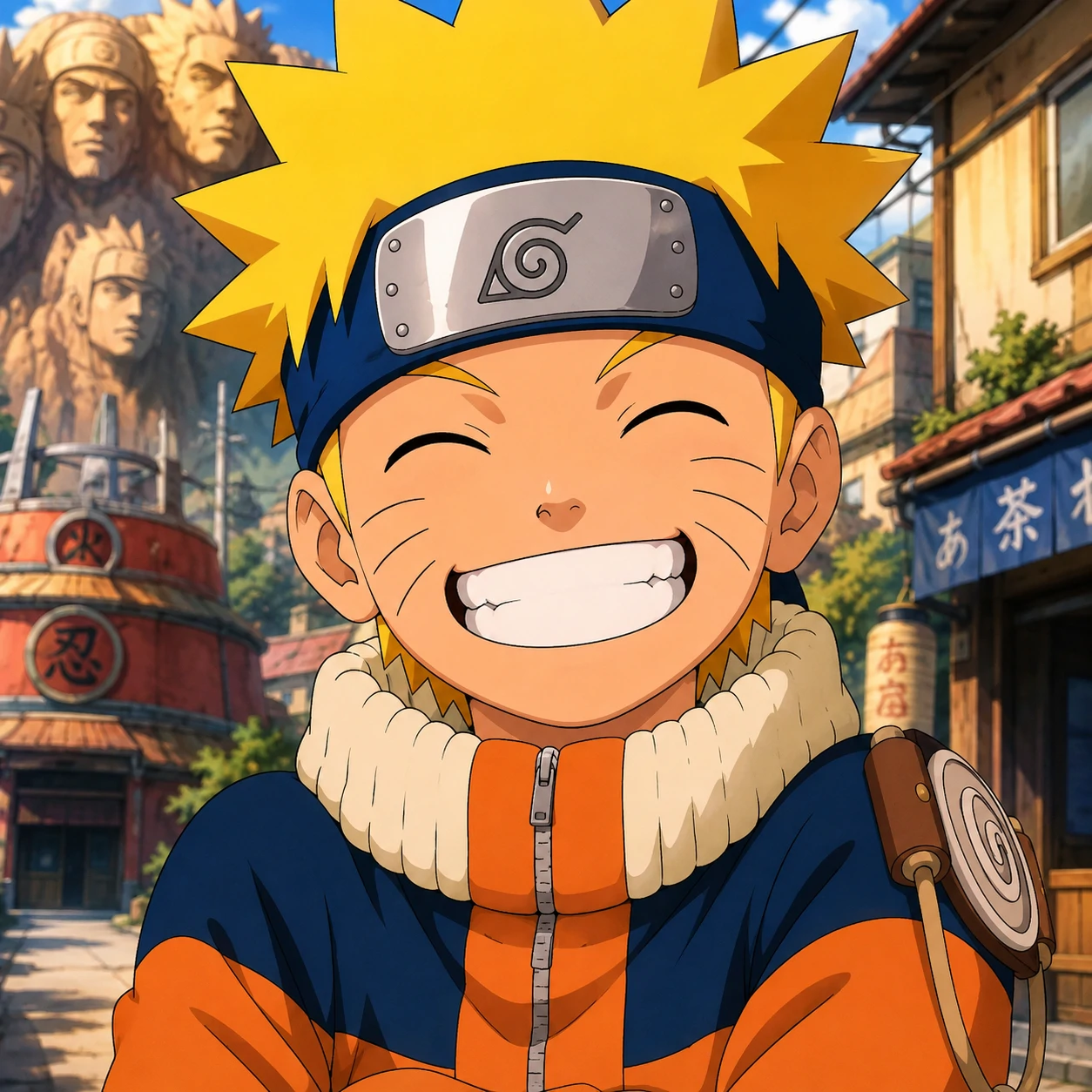 Cute kid Naruto PFP with big grin and Hidden Leaf headband