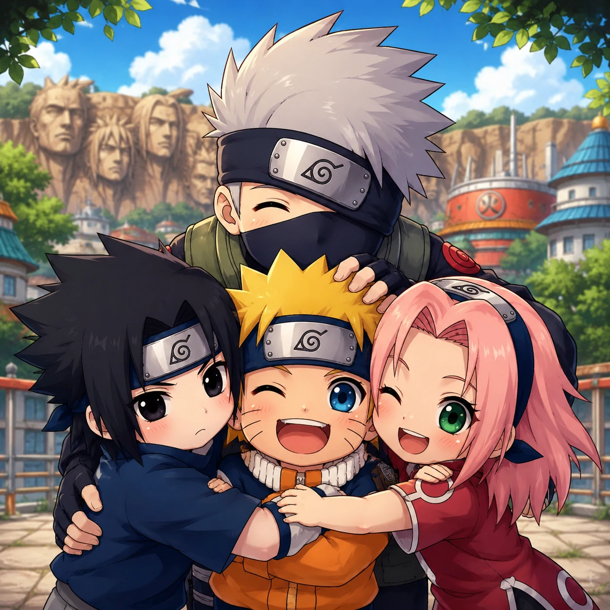 Cute Team 7 chibi PFP with Naruto Sasuke Sakura and Kakashi