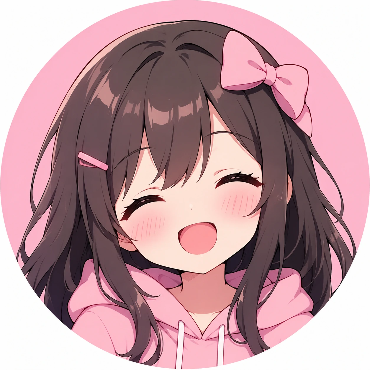 Cute anime Discord pfp with bright smile, blush, and simple background