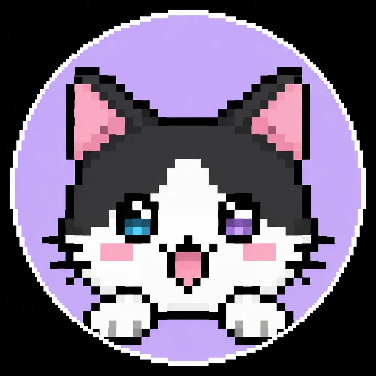 Cute Discord pfp with pixel cat face, pastel ears, and sharp contrast