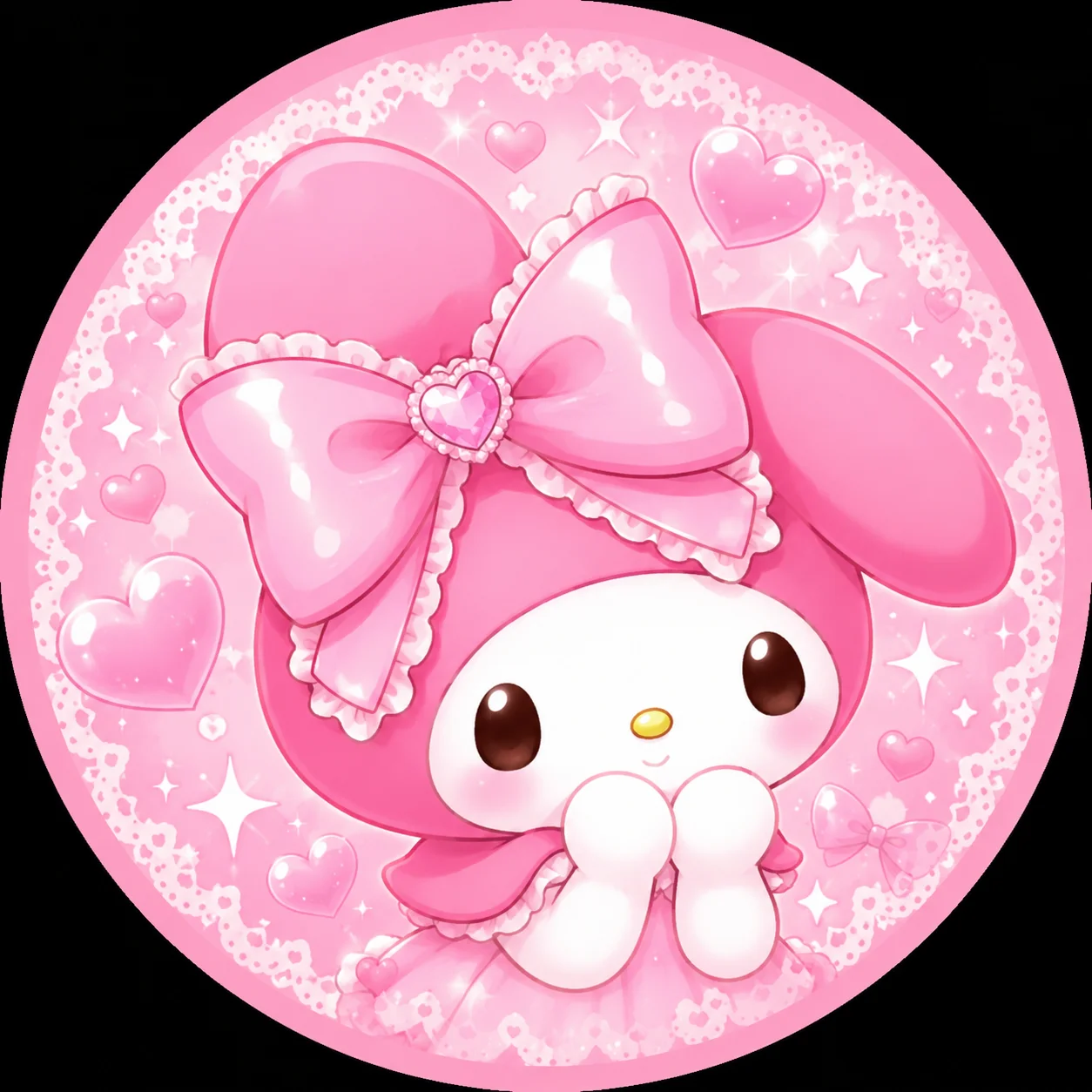 Cute pink My Melody PFP with bubblegum tones and oversized bow