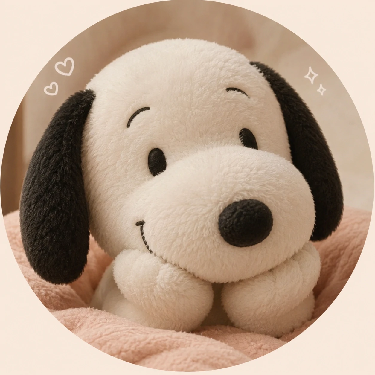 Plush-style Snoopy face in a soft cute profile picture