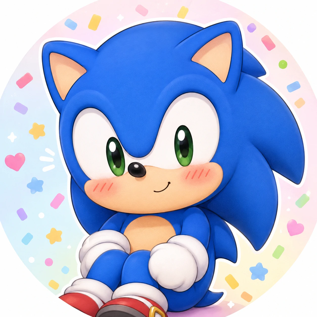 Soft cute Sonic hedgehog avatar with blush cheeks.
