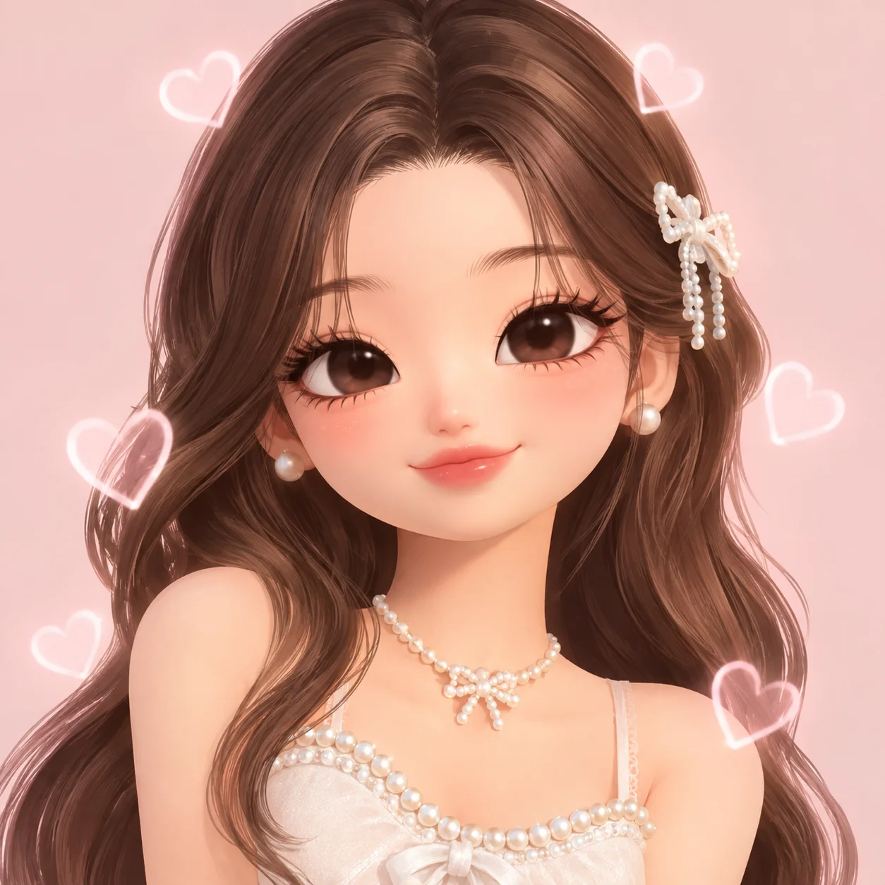 Cute Zepeto preppy avatar with pearl top and heart filter for stylish social media profiles